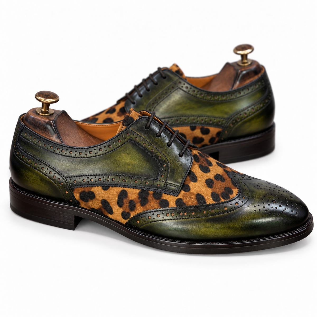 Verde Leopard Brogue Derby Shoes