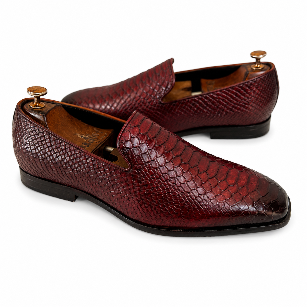 Python Embossed Loafers Bordo