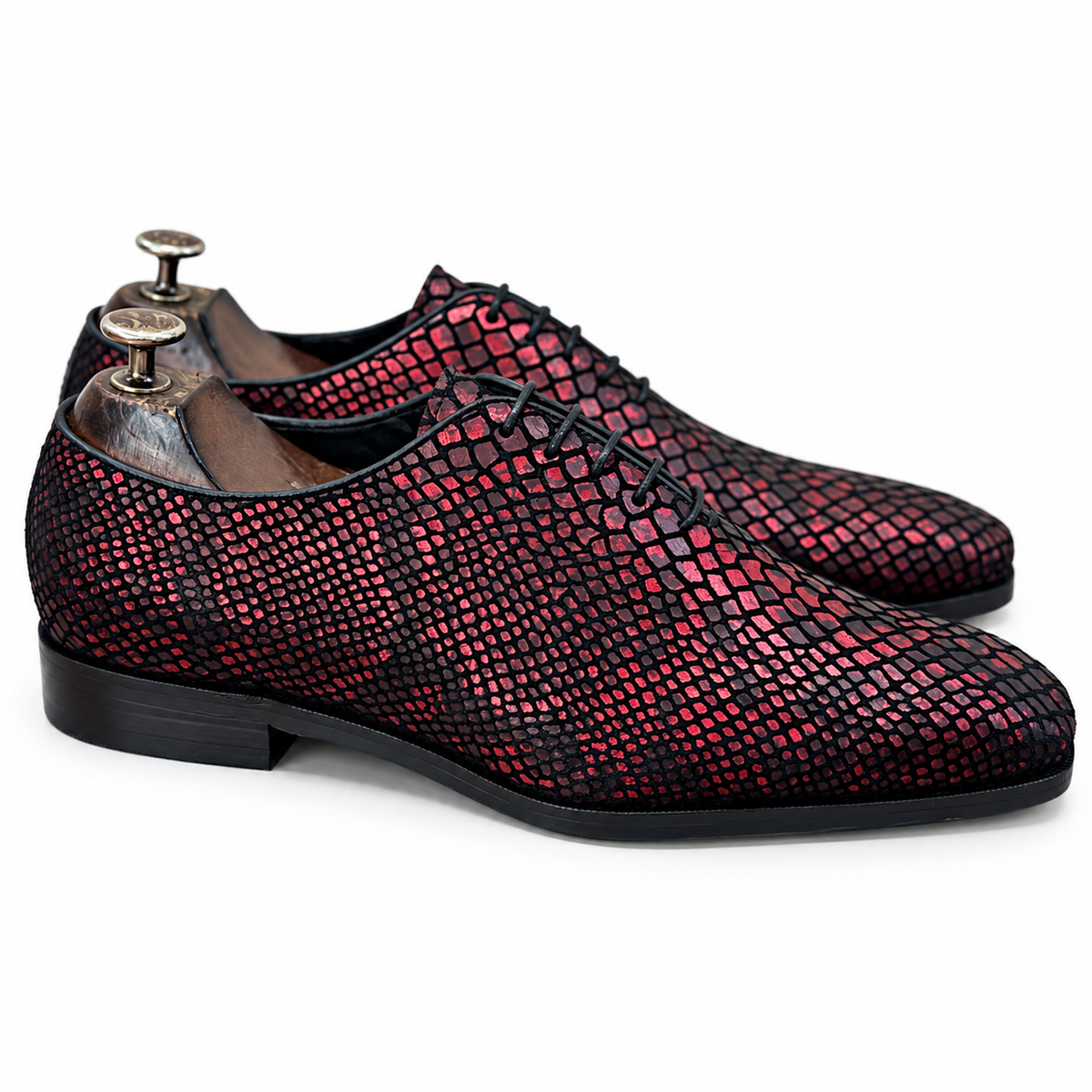 Crimson Noir Textured Leather Oxfords