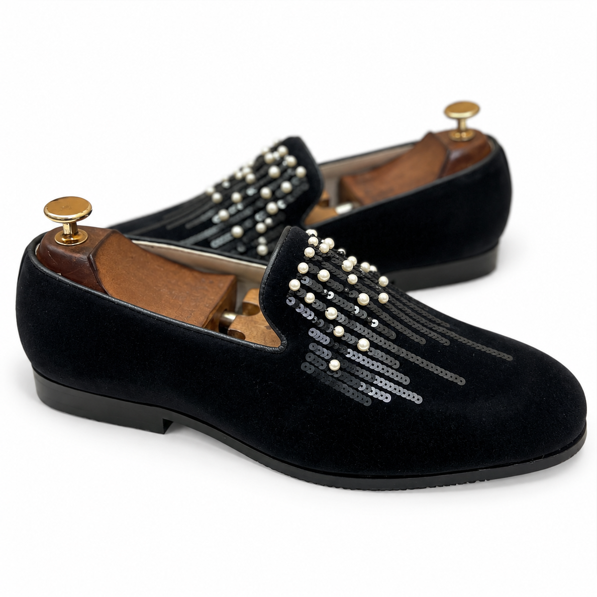 Tadeo Black Embroidered Slip-Ons