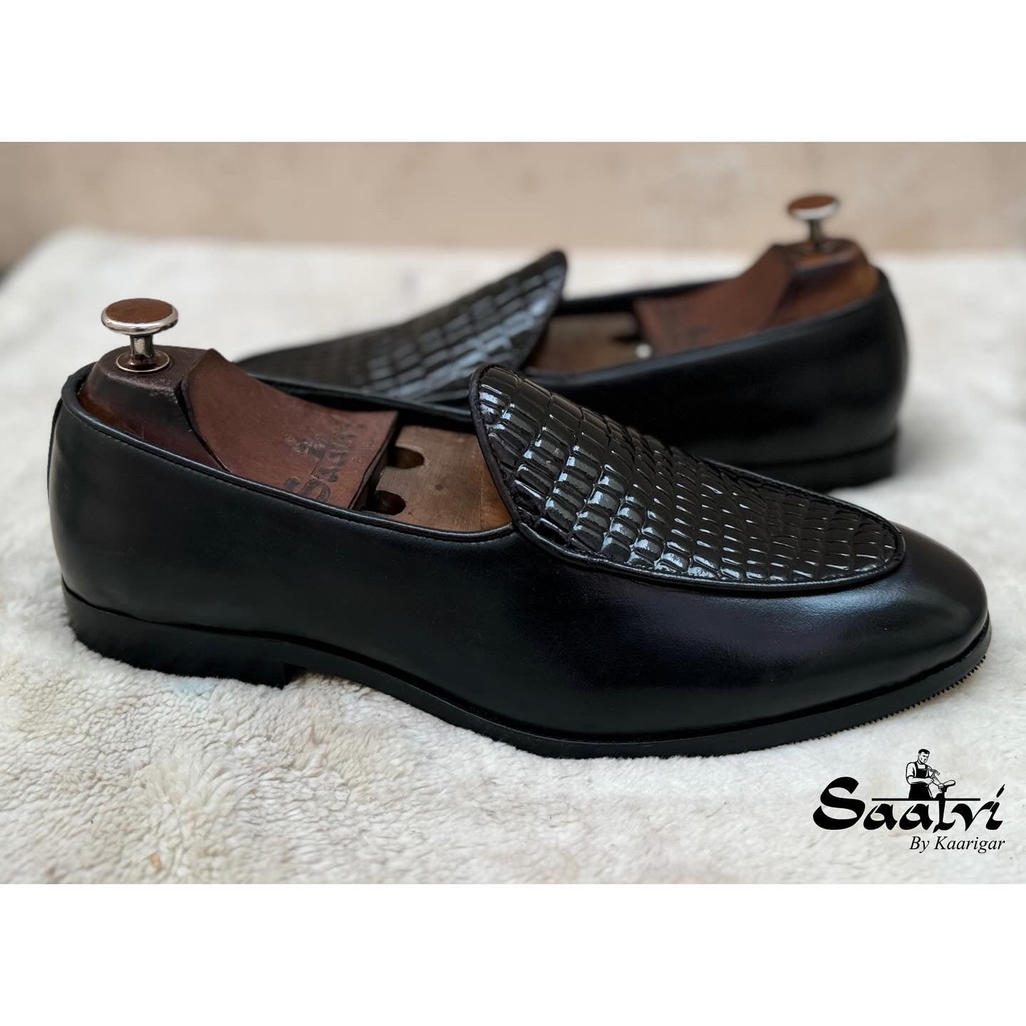 Midnight Croc Belgian Loafers – Luxury Black Embossed Slip-Ons