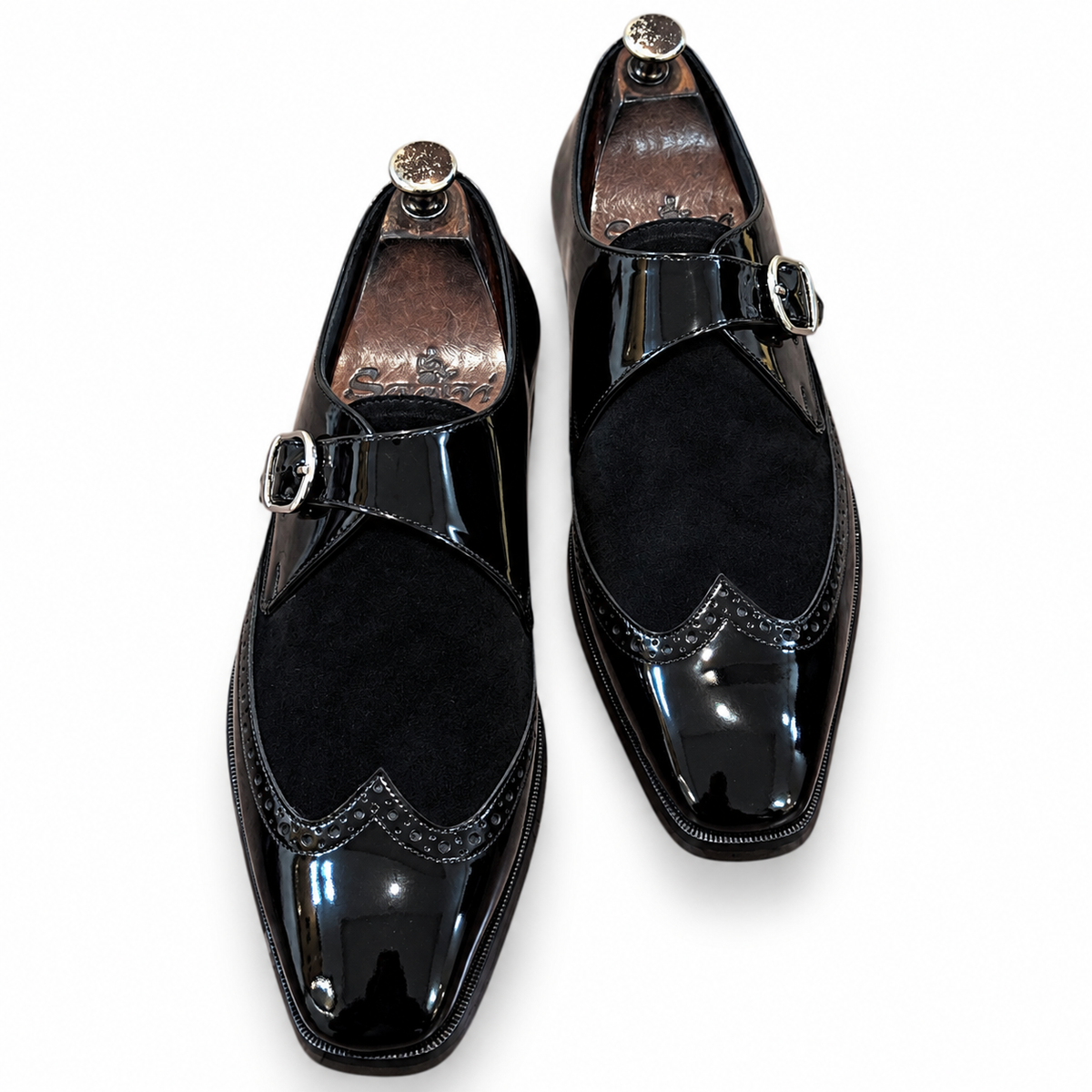 Noir Éclat – Black Patent Leather Monk Strap Brogue