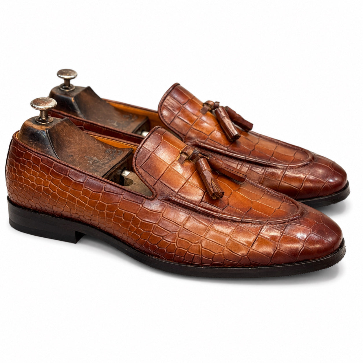 Amber Monarch Croc Tassel Loafers