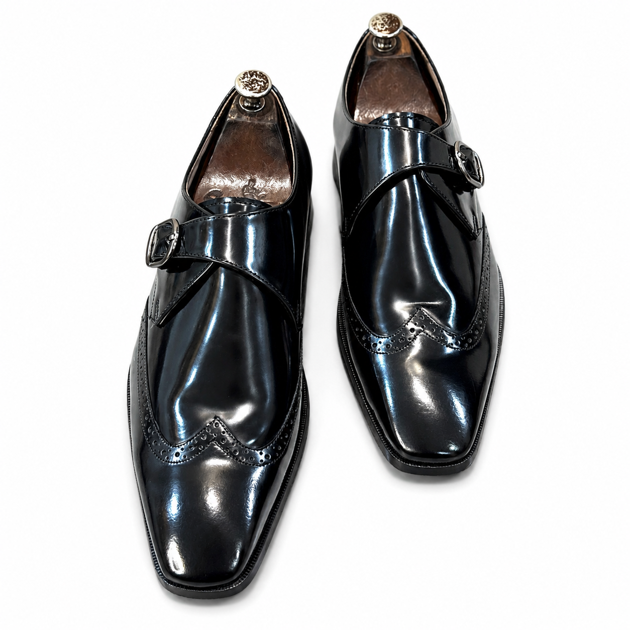 Black Patent Leather Monk Strap Shoes – Luxury Single Buckle Formal Dress Shoes