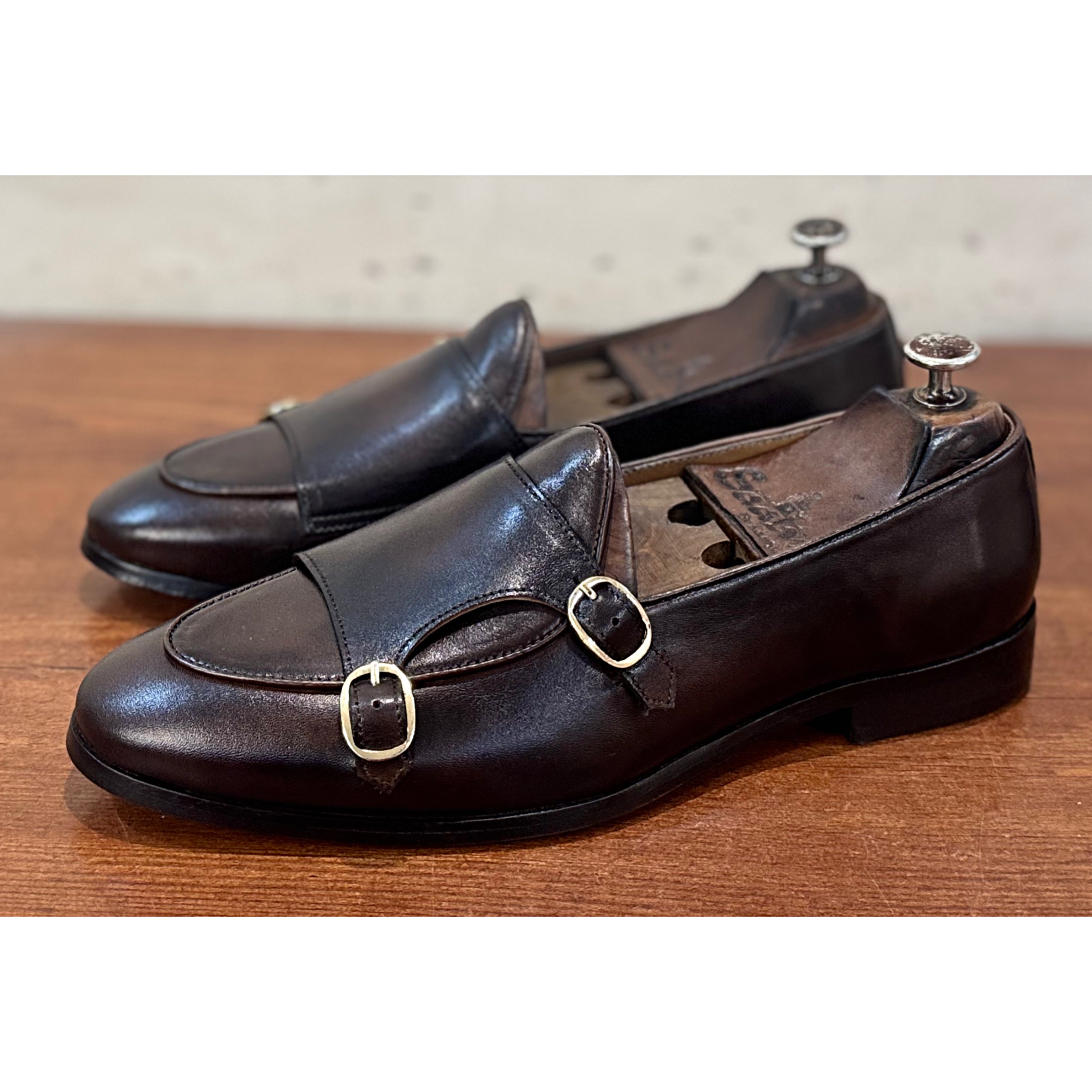 Brown Monk Strap Loafers Hand Patina