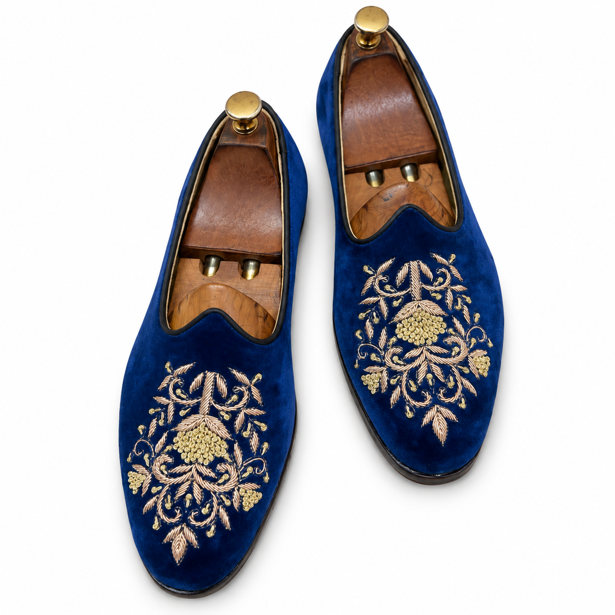 Sapphire Blue Velvet Zardosi Embroidered Loafers