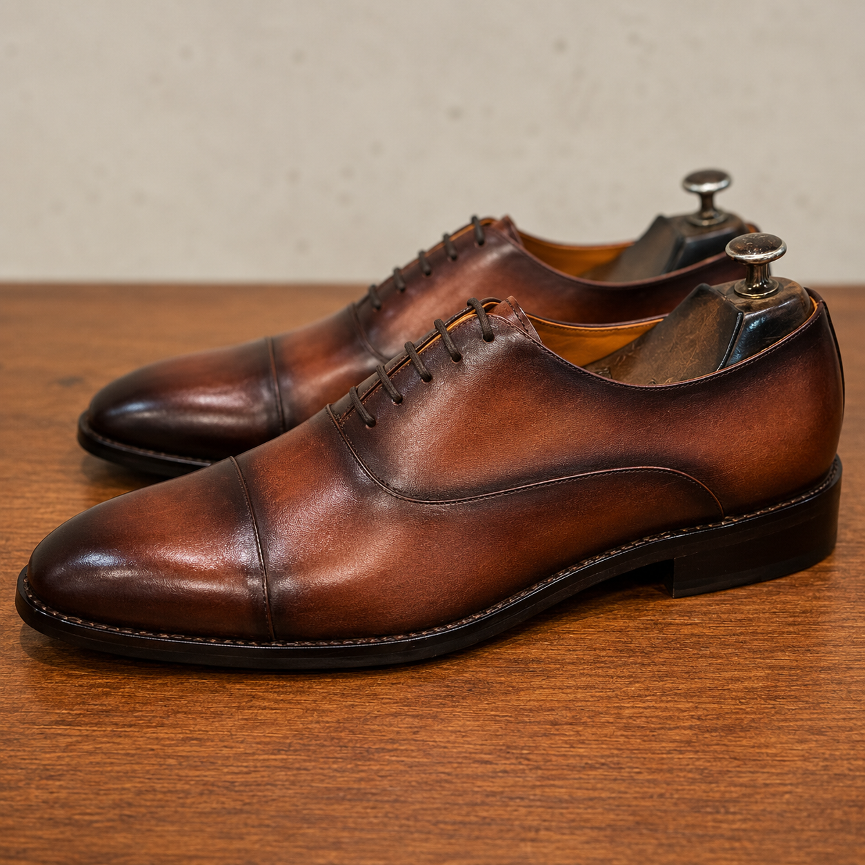 The Ashbourne Wholecut Oxford – Chestnut Patina