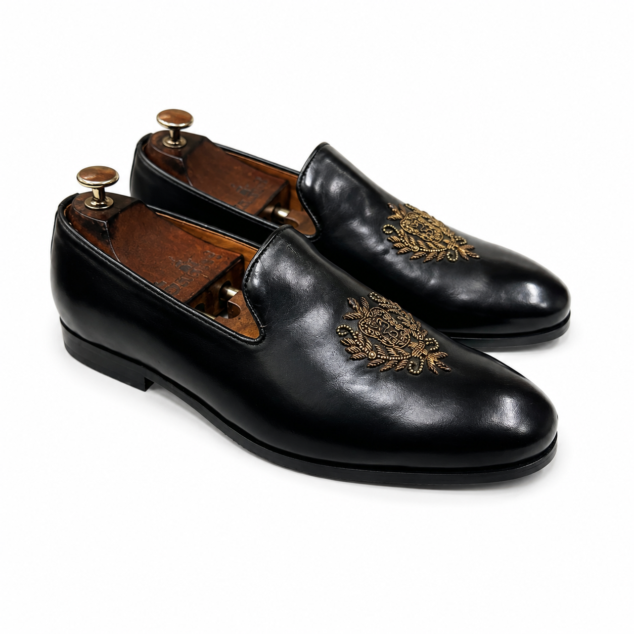 NOIR ROYALE HAND-EMBROIDERED LEATHER LOAFERS