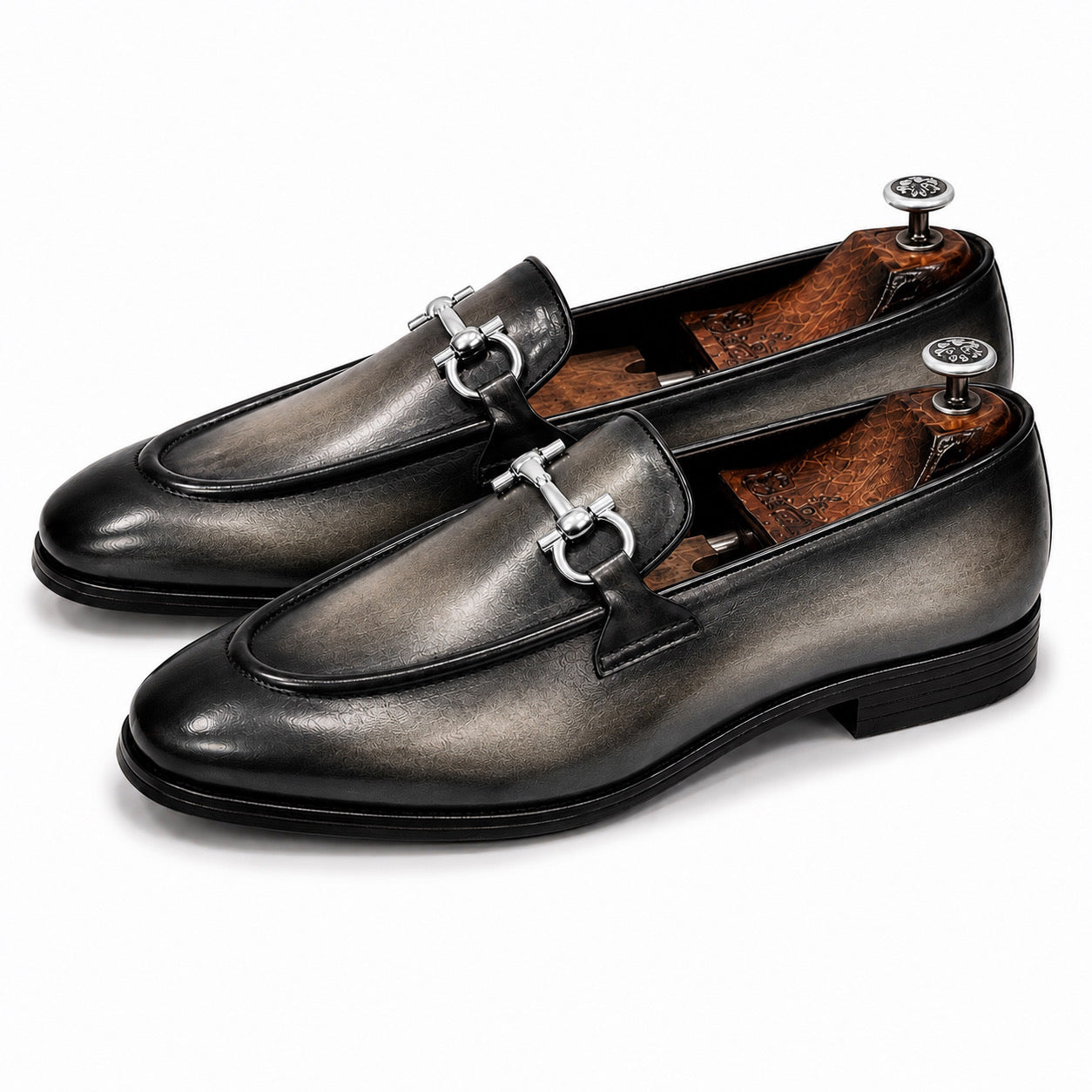 Graphite Grey Horsebit Leather Loafers