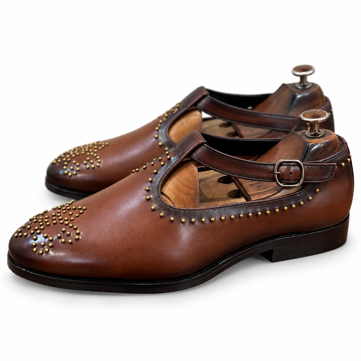 Aranya Brown Bajri Studded Leather Sandals