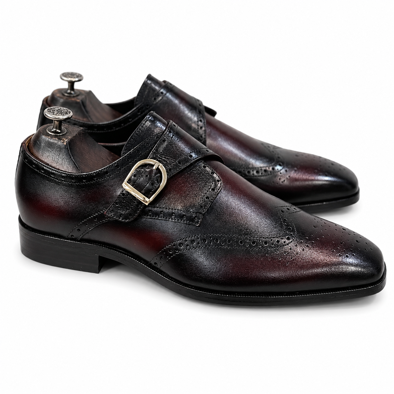 Savile Row Wingtip Monk Shoes – Bordeaux Noir