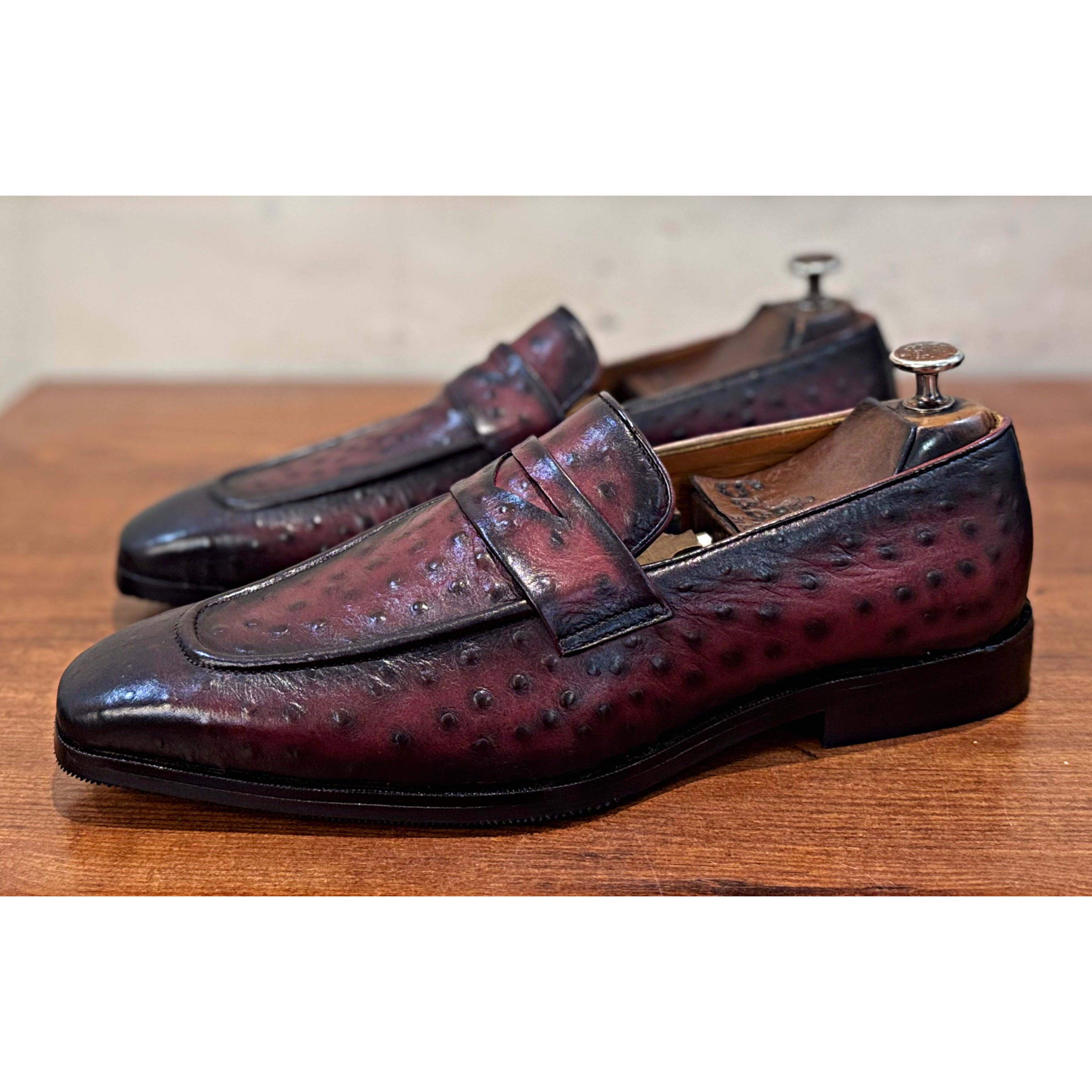 Ostrich Penny Loafers Bordo
