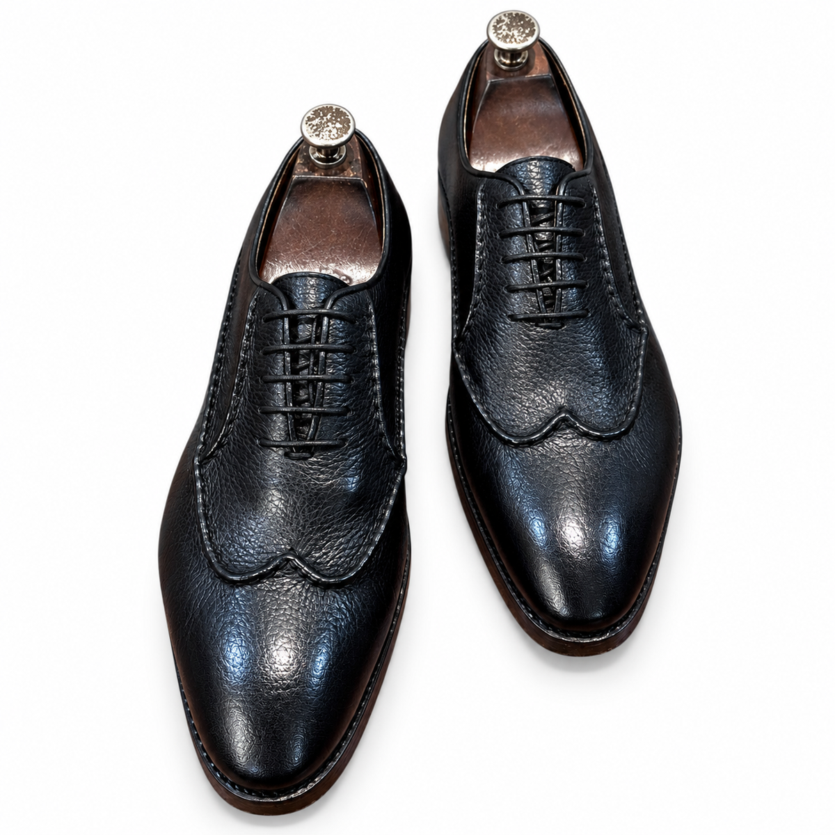 Nero Grain Black Leather Oxfords