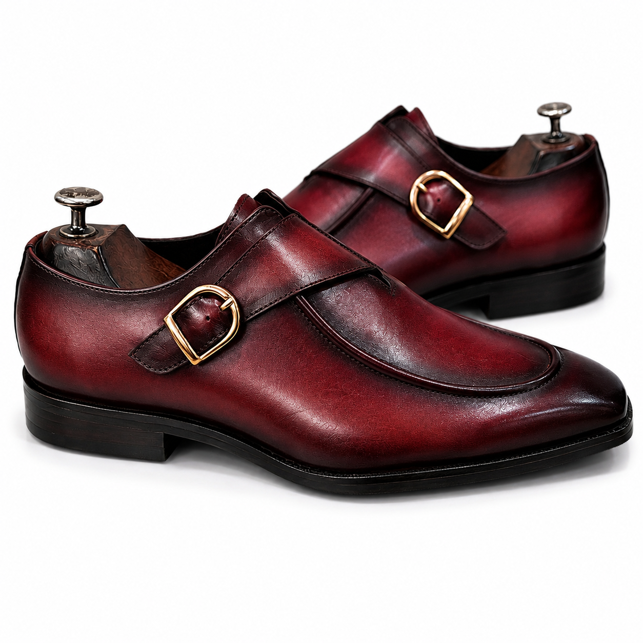 Royal Burgundy Handcrafted Leather Single Monk Strap Shoes
