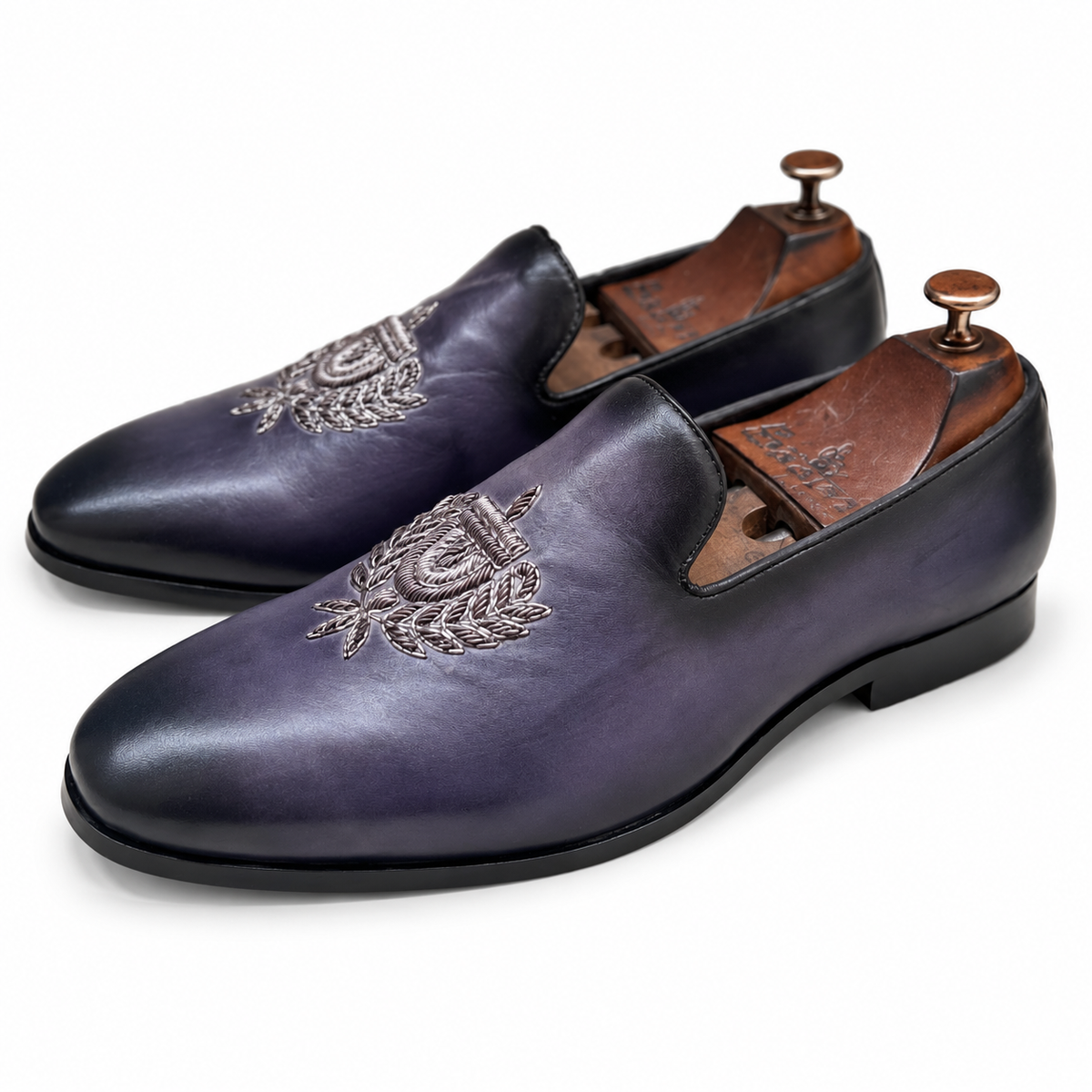 Midnight Indigo Embroidered Loafers