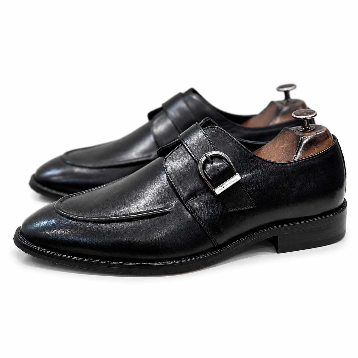 Black Apron-Toe Monk Strap