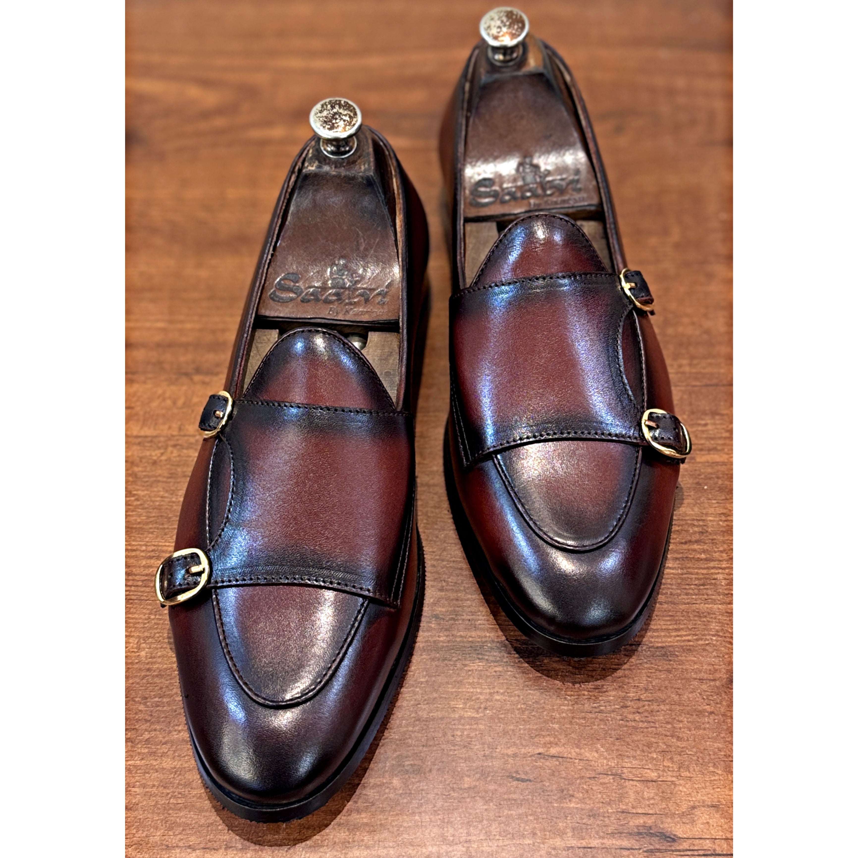 Oxblood Royale Double Monk Strap Loafers – Luxury Leather Slip-Ons