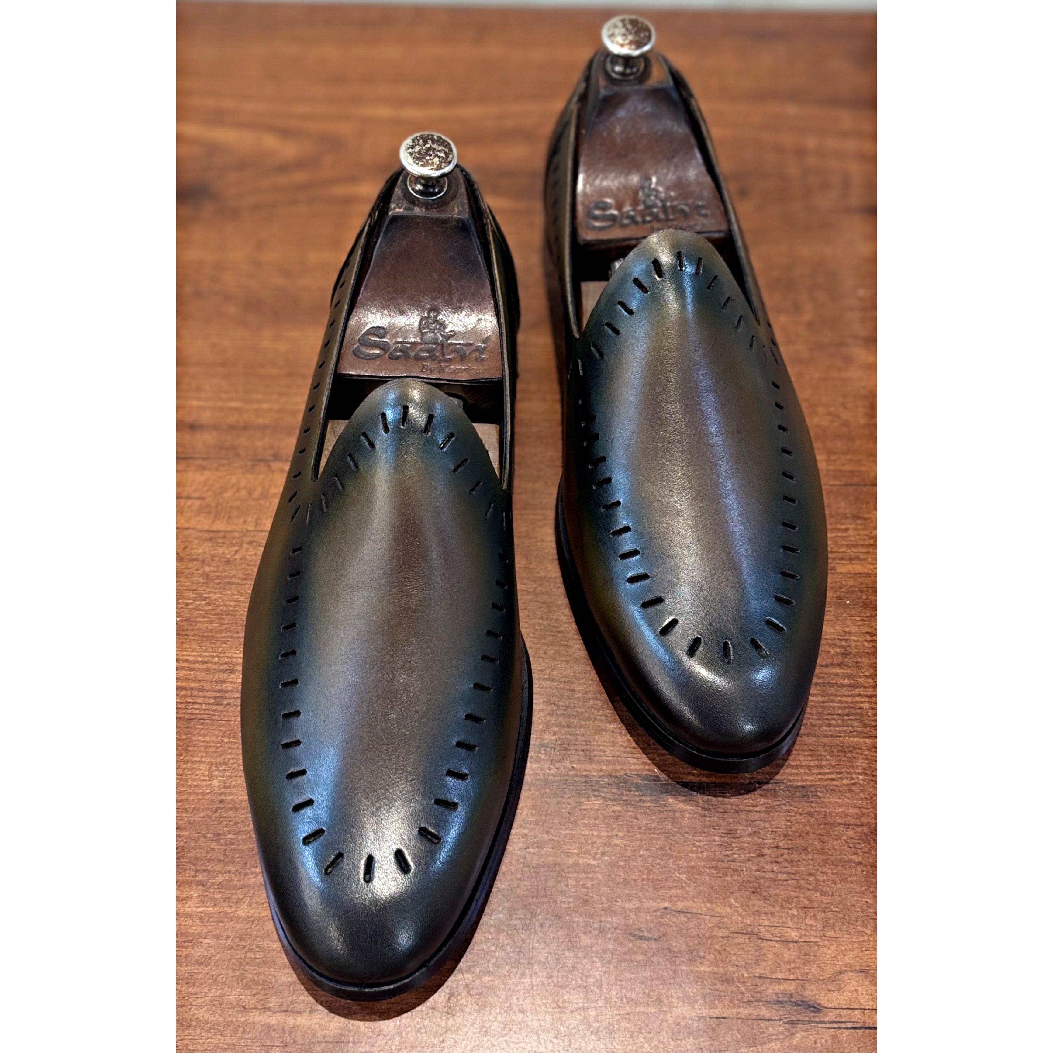 Cut Work Jutti Olive