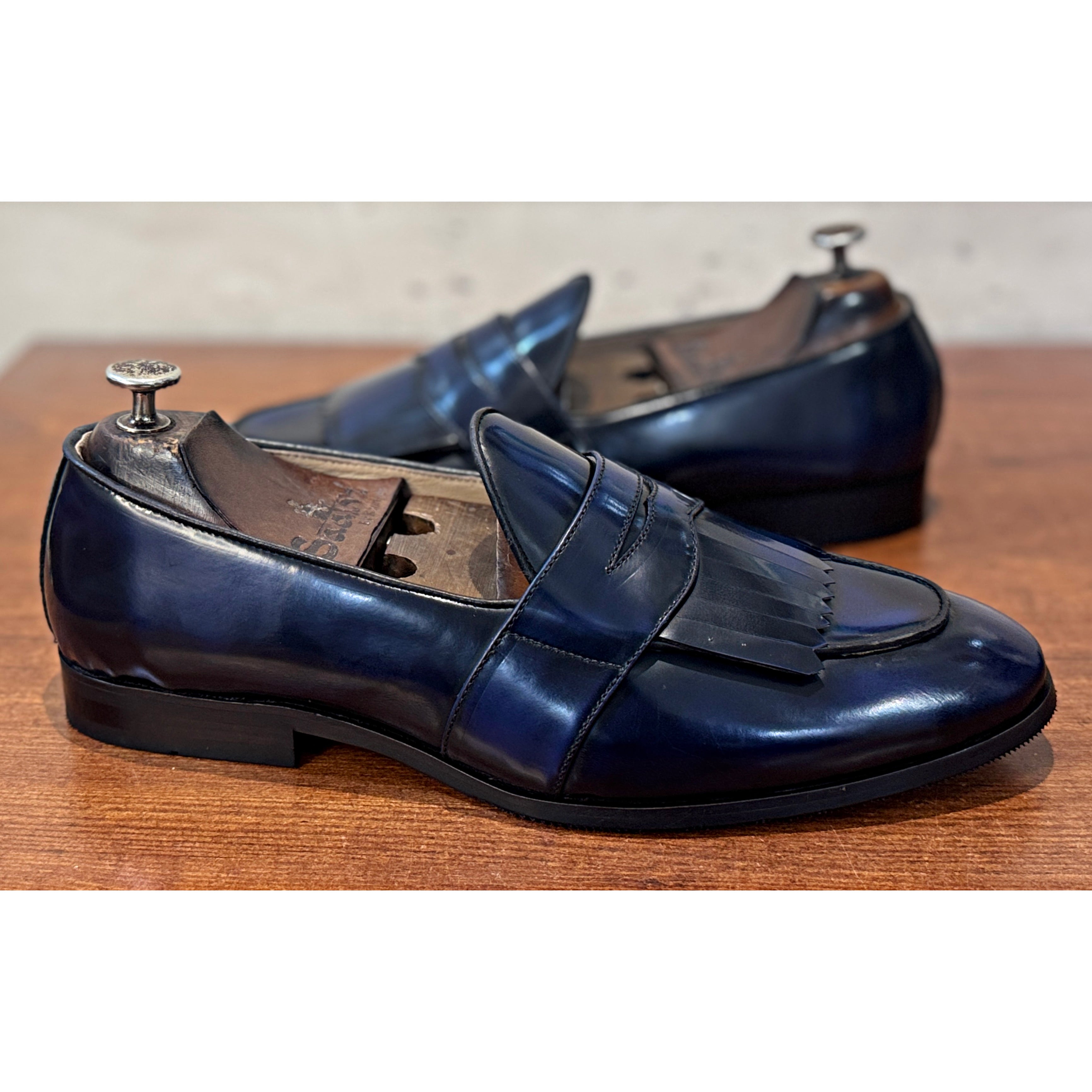 Blue Belgian Loafers for Men – Leather Fringe Slip-On Formal Shoes