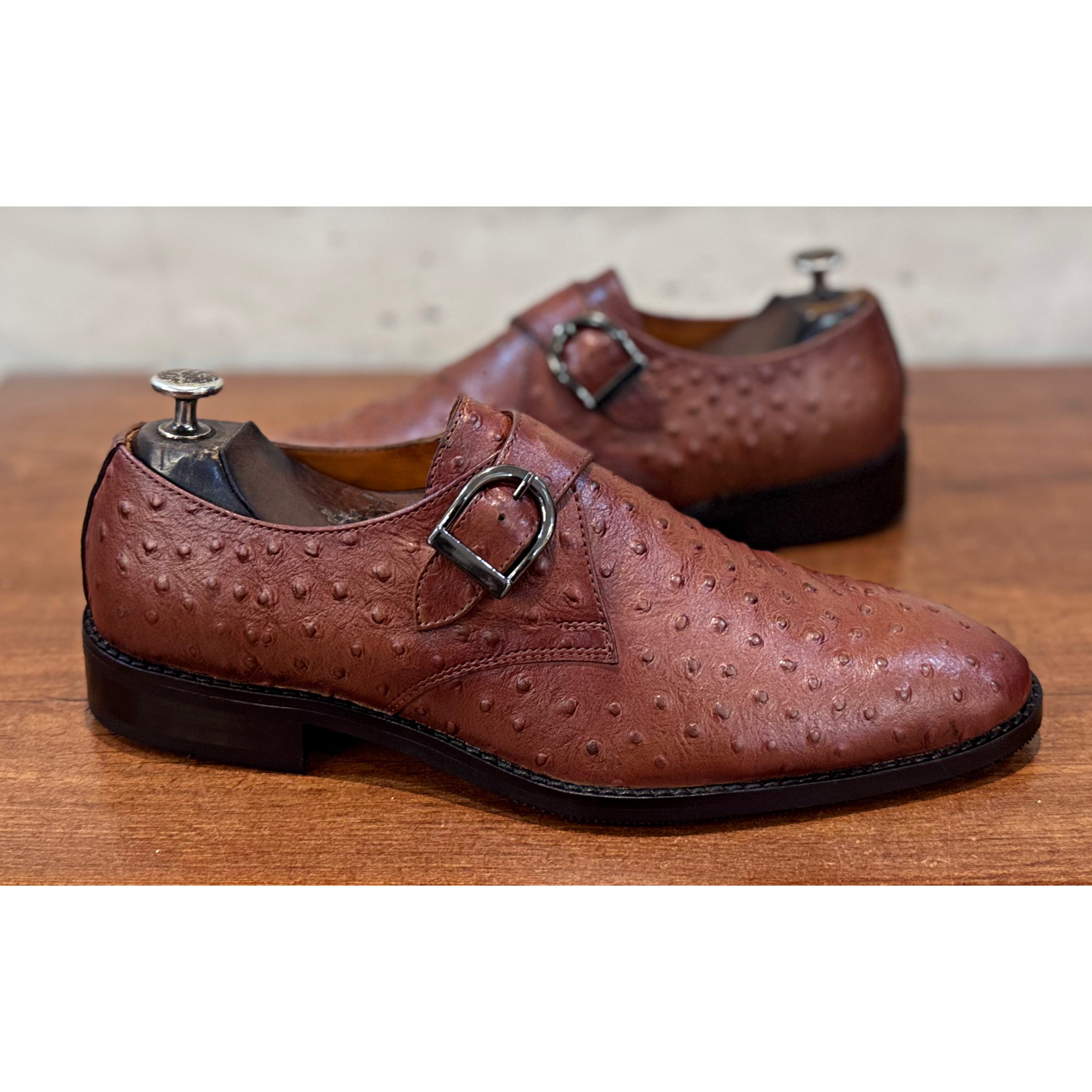 Tan Ostrich Single Monk Straps