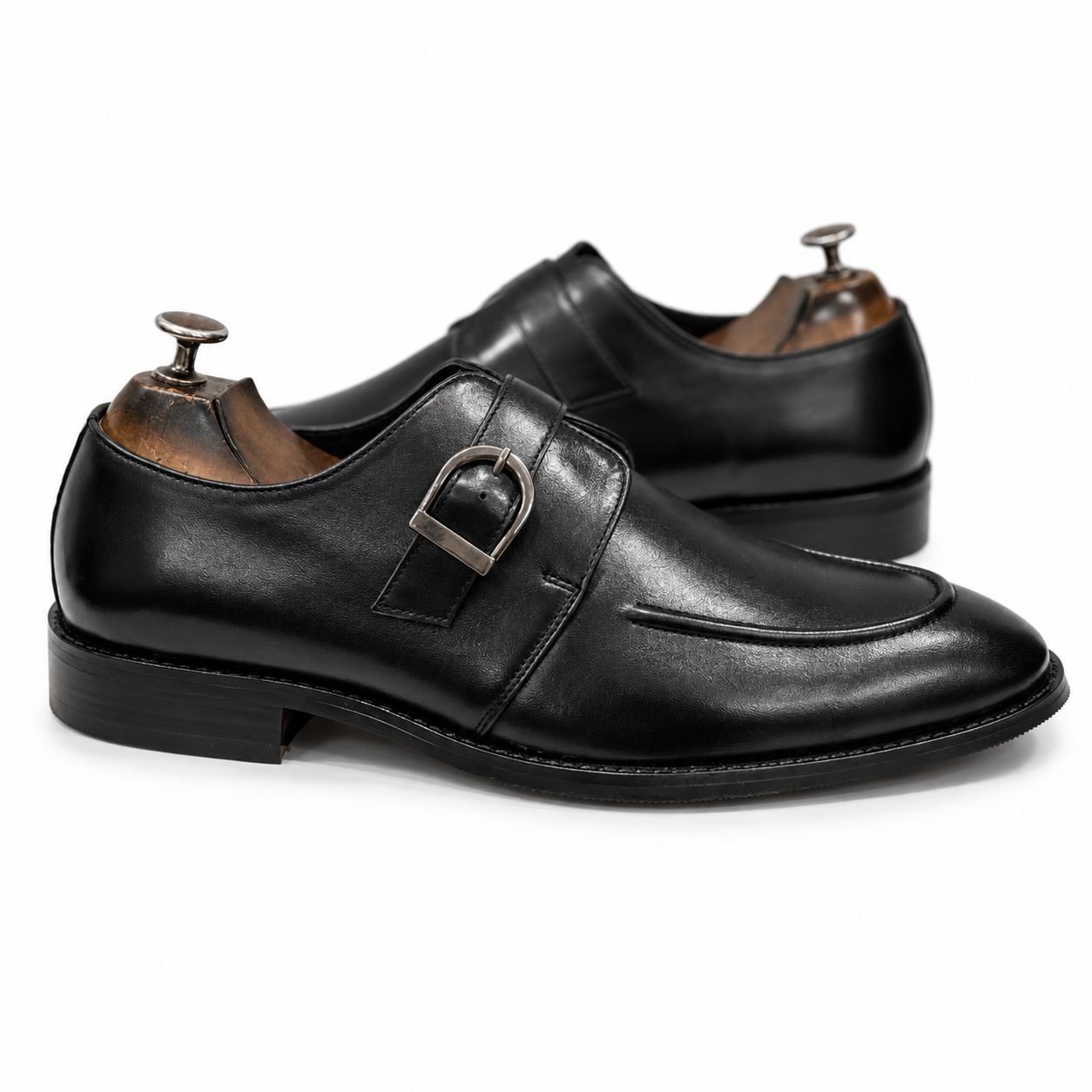 Black Apron-Toe Monk Strap