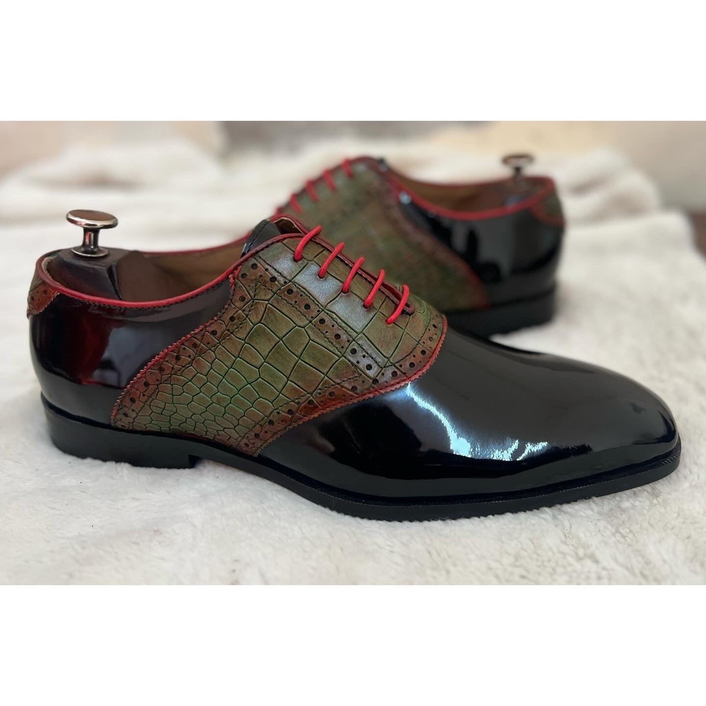 Black Patent Oxfords Hand Patina Croco