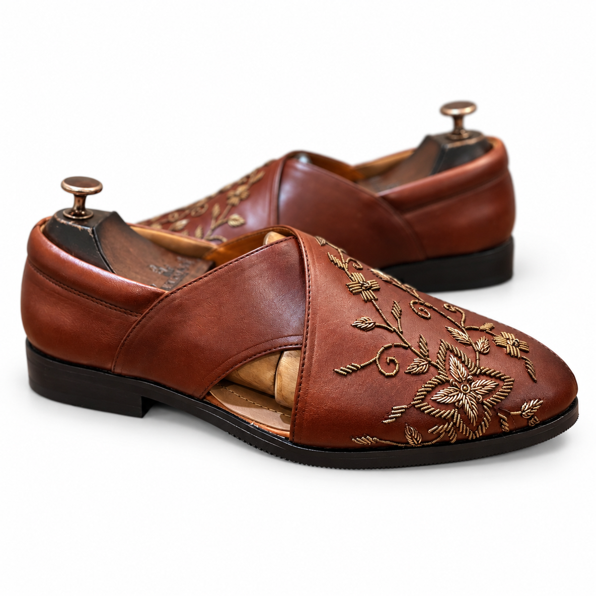 Brown Gold Embroidered Peshwari Sandals