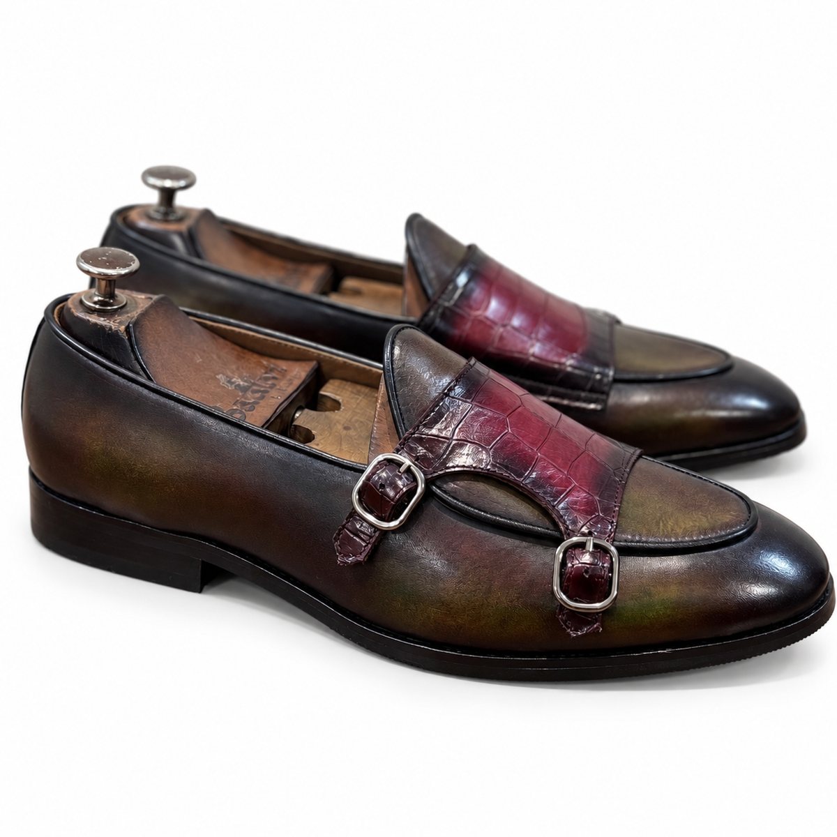 Bordeaux Olive Double Monk Straps