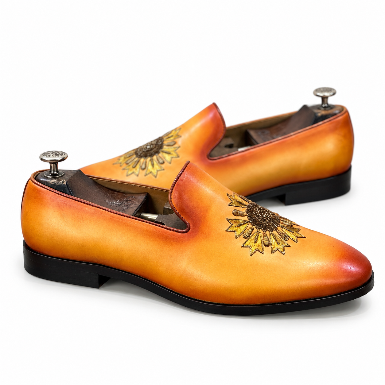 Suryaveer Orange Embroidered Slip-Ons