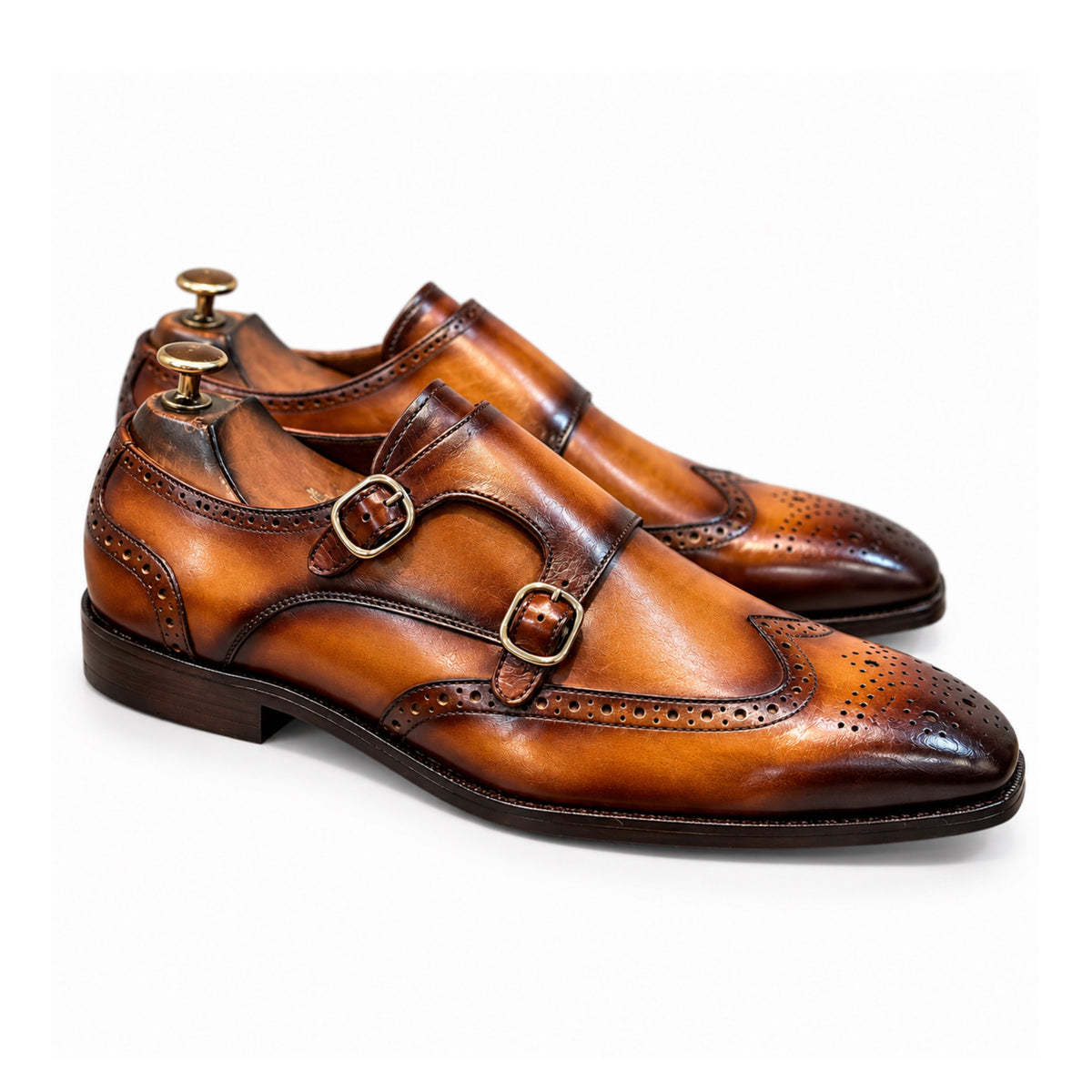 Aurelio Tan Double Monk Brogue Shoes