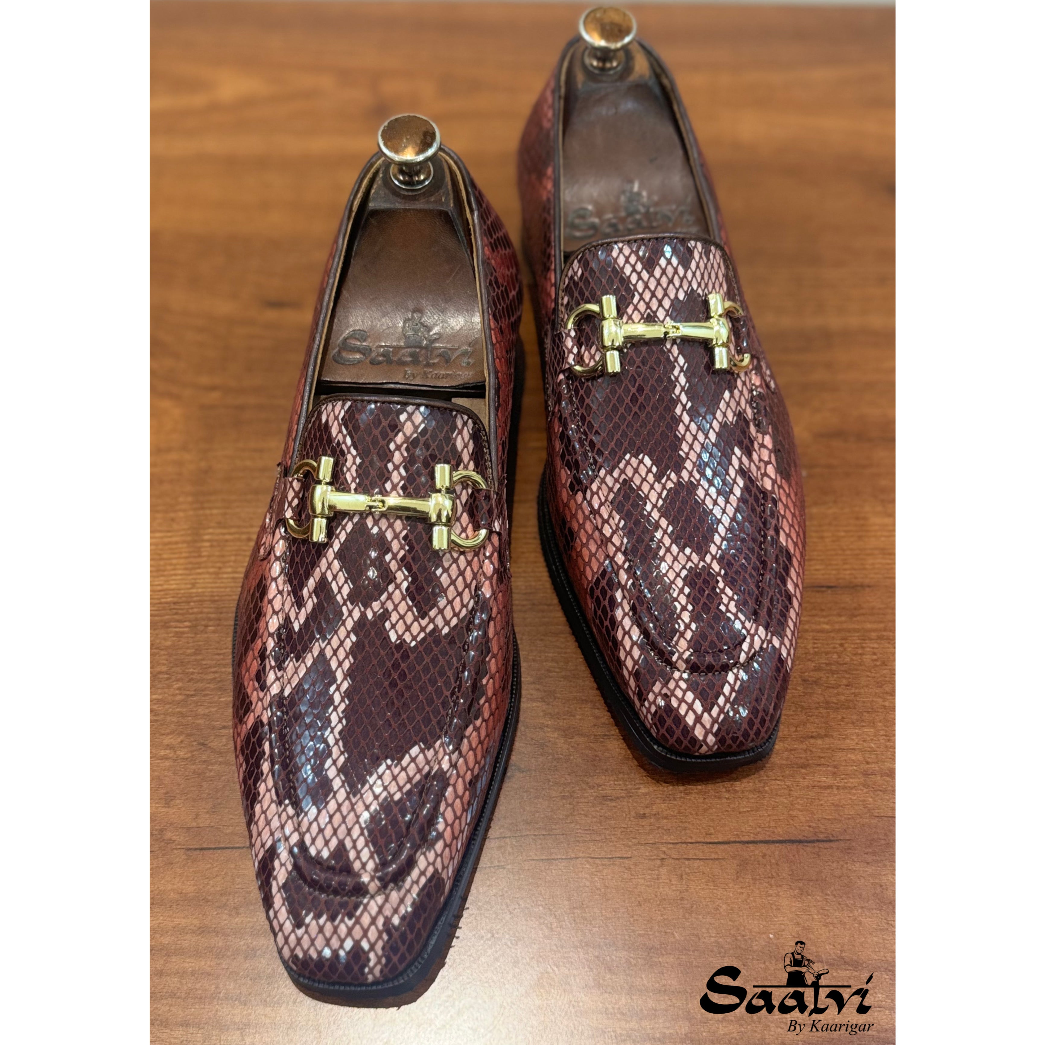 Saalvi Ellis Red Snake Print Loafers