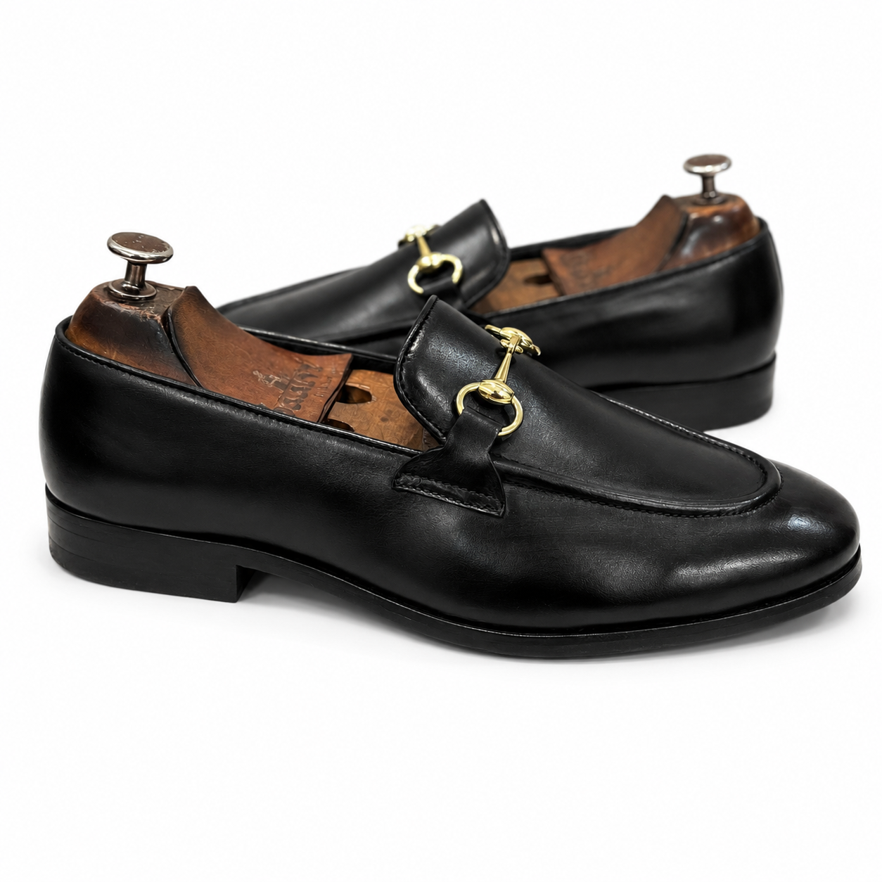 Horsebit Loafers -Black Golden Buckle