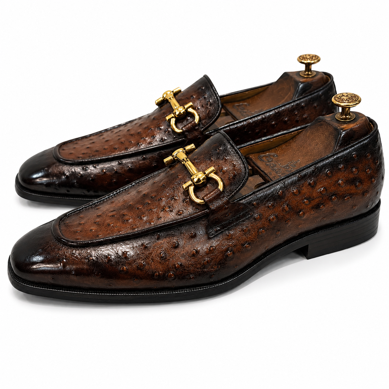 Royal Heritage Brown Ostrich Embossed Horsebit Loafers