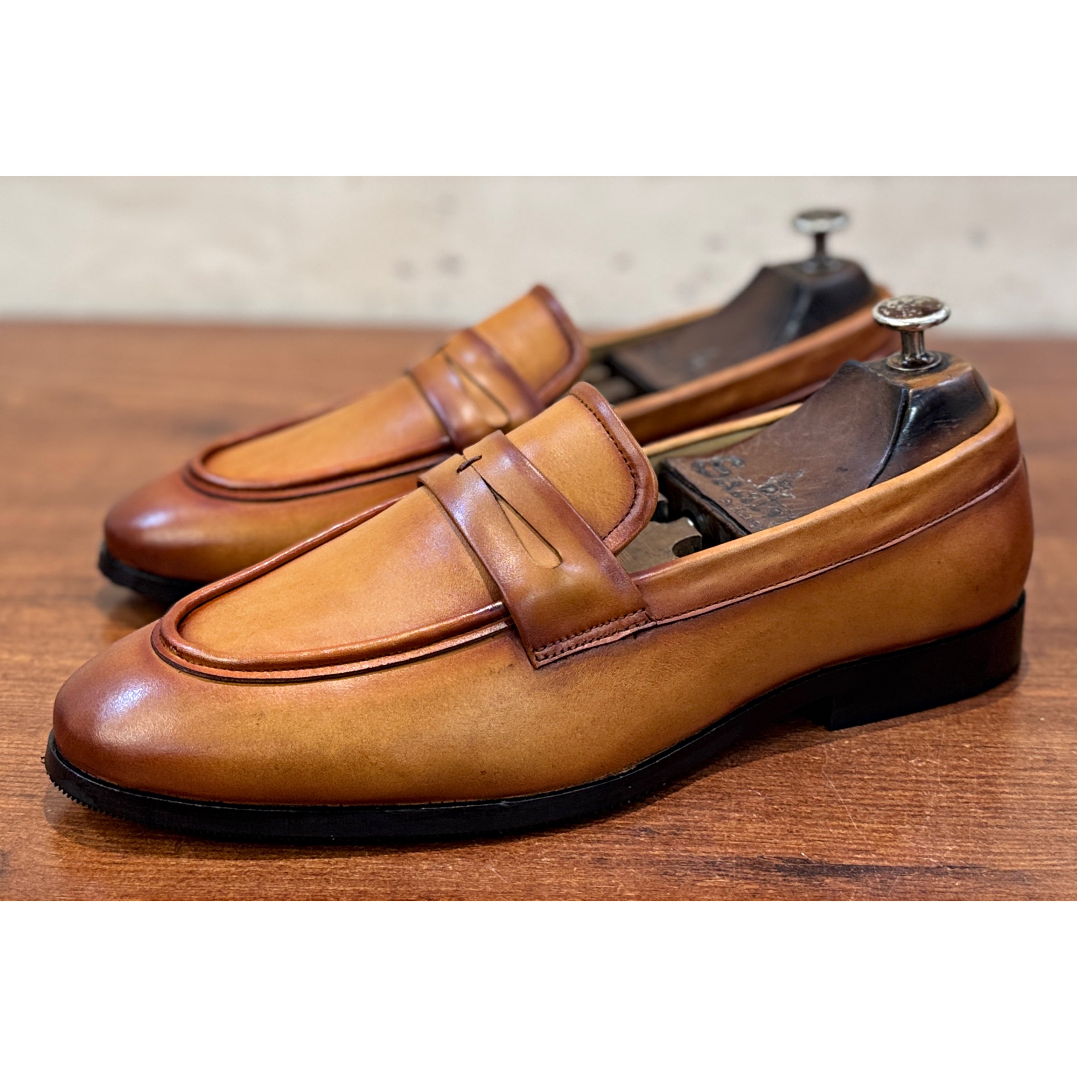 Classic Penny Leather Loafers – Tan Brown