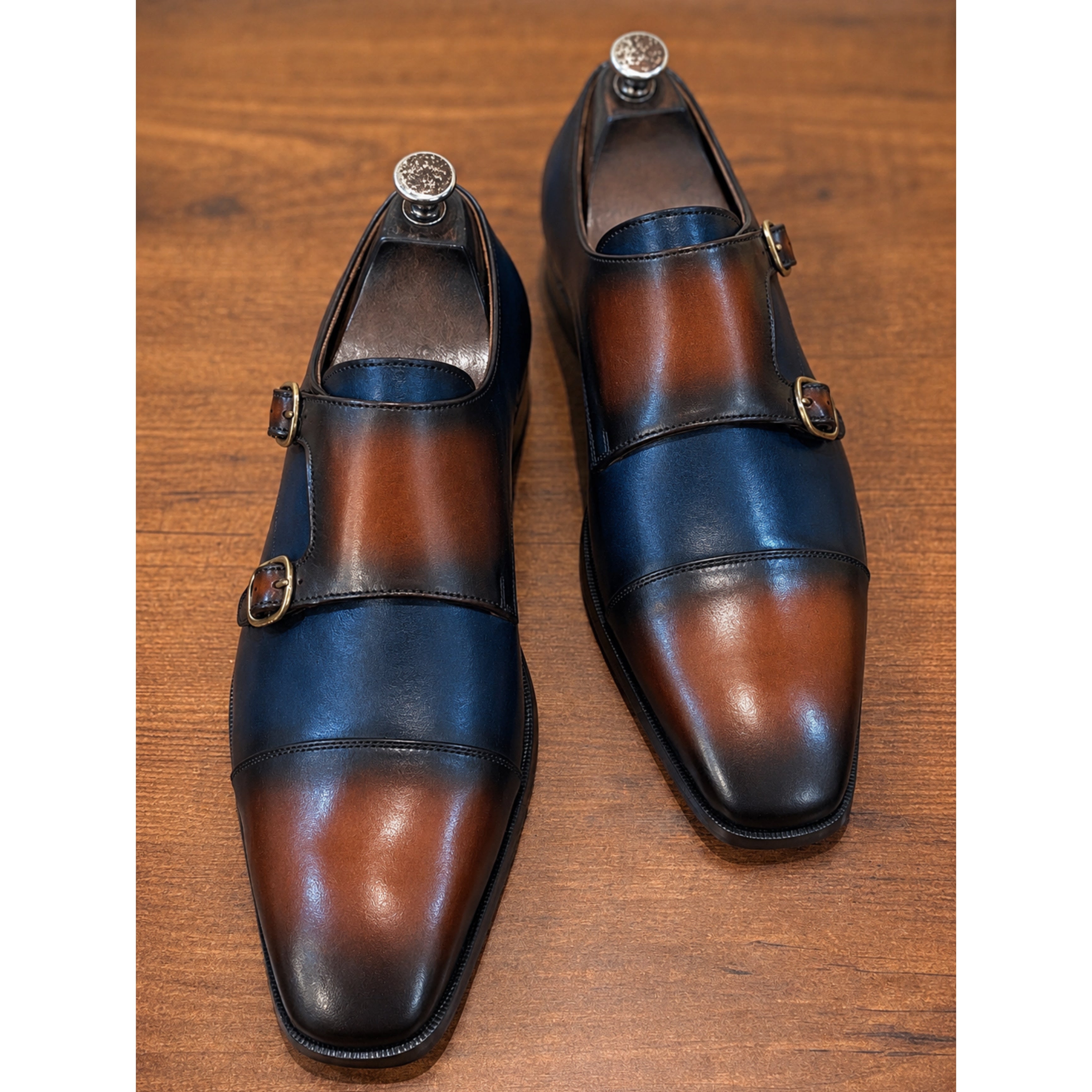 The Belgravia Admiral – Navy & Cognac Double Monk Strap Shoes