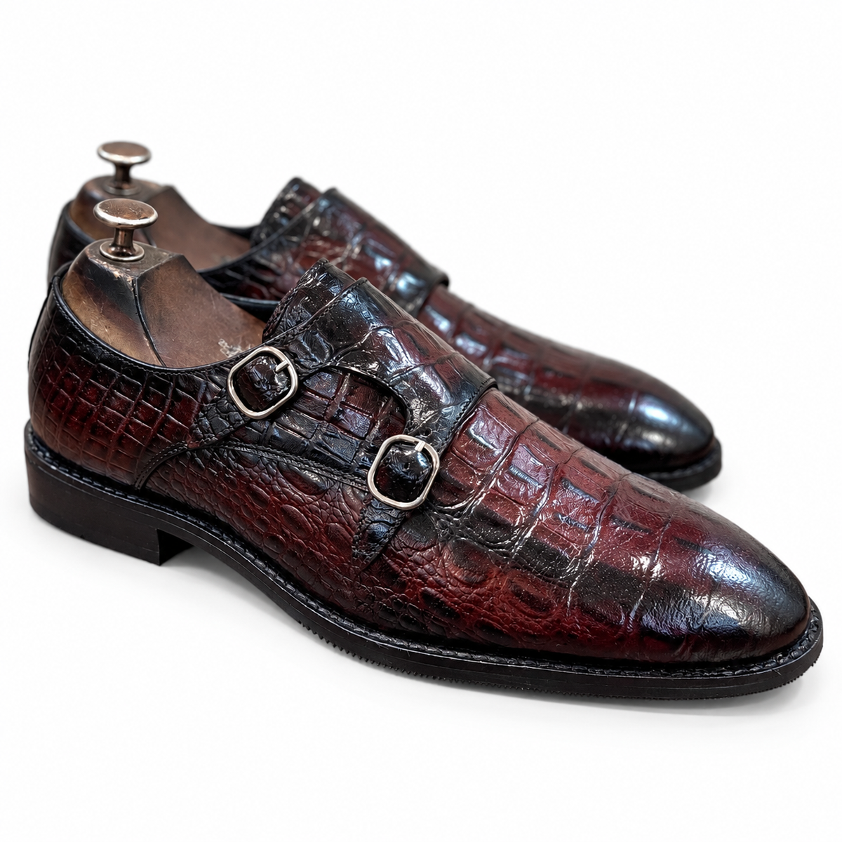 Espresso Croco Sovereign Double Monk Shoes