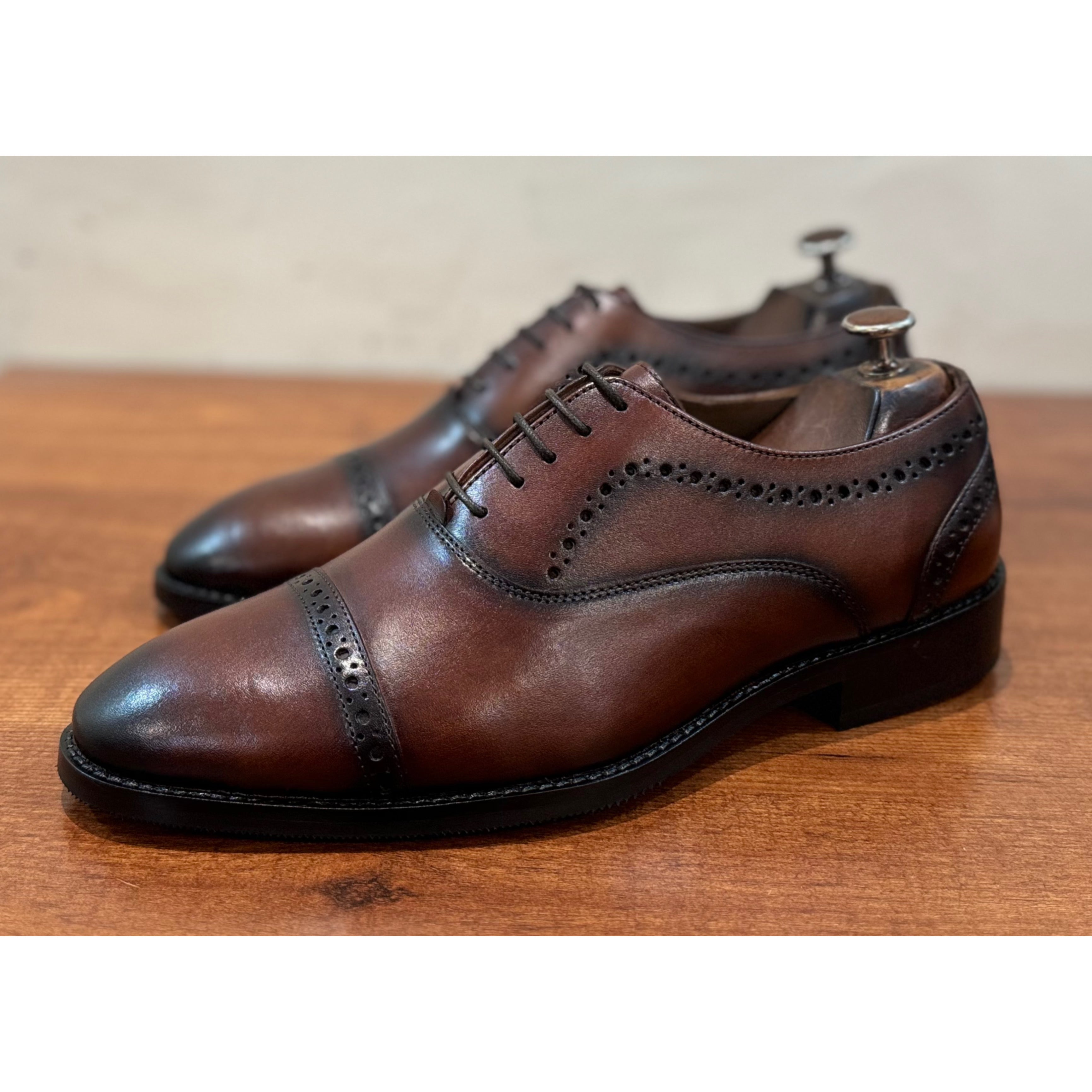 Brown Cap Toe Oxfords with Brogues