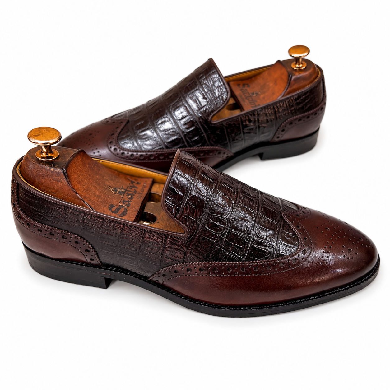 Wingcap Brown Croco Slipons