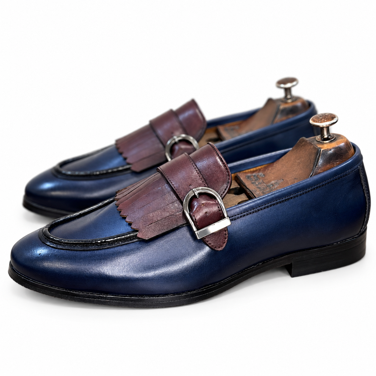 Navy Bordeaux Kiltie Buckle Loafers