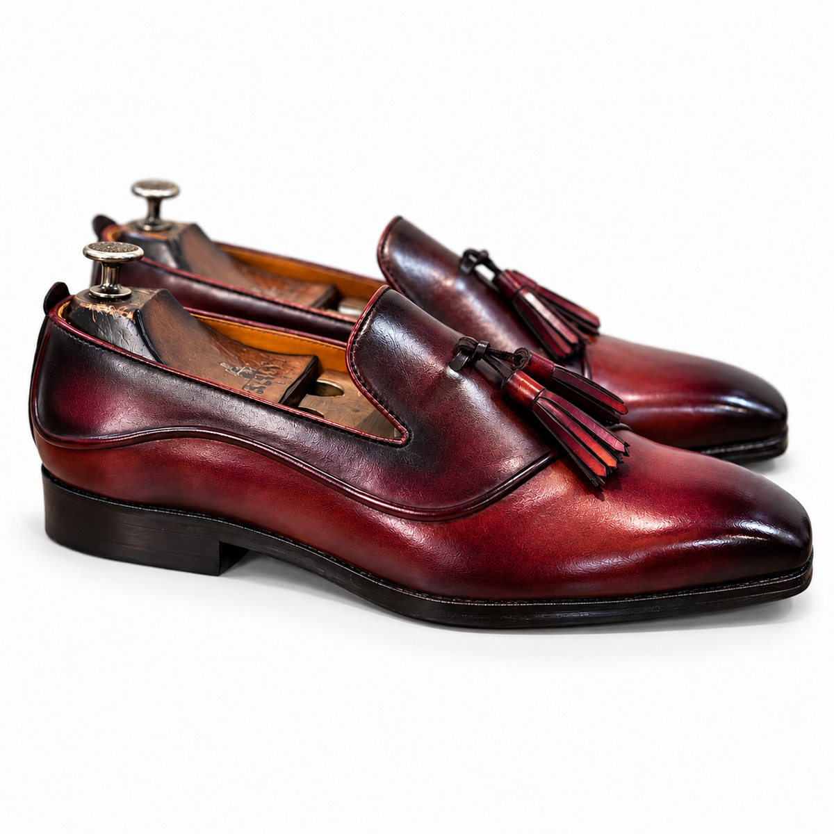 Bordeaux Noir Embossed Tassel Loafers