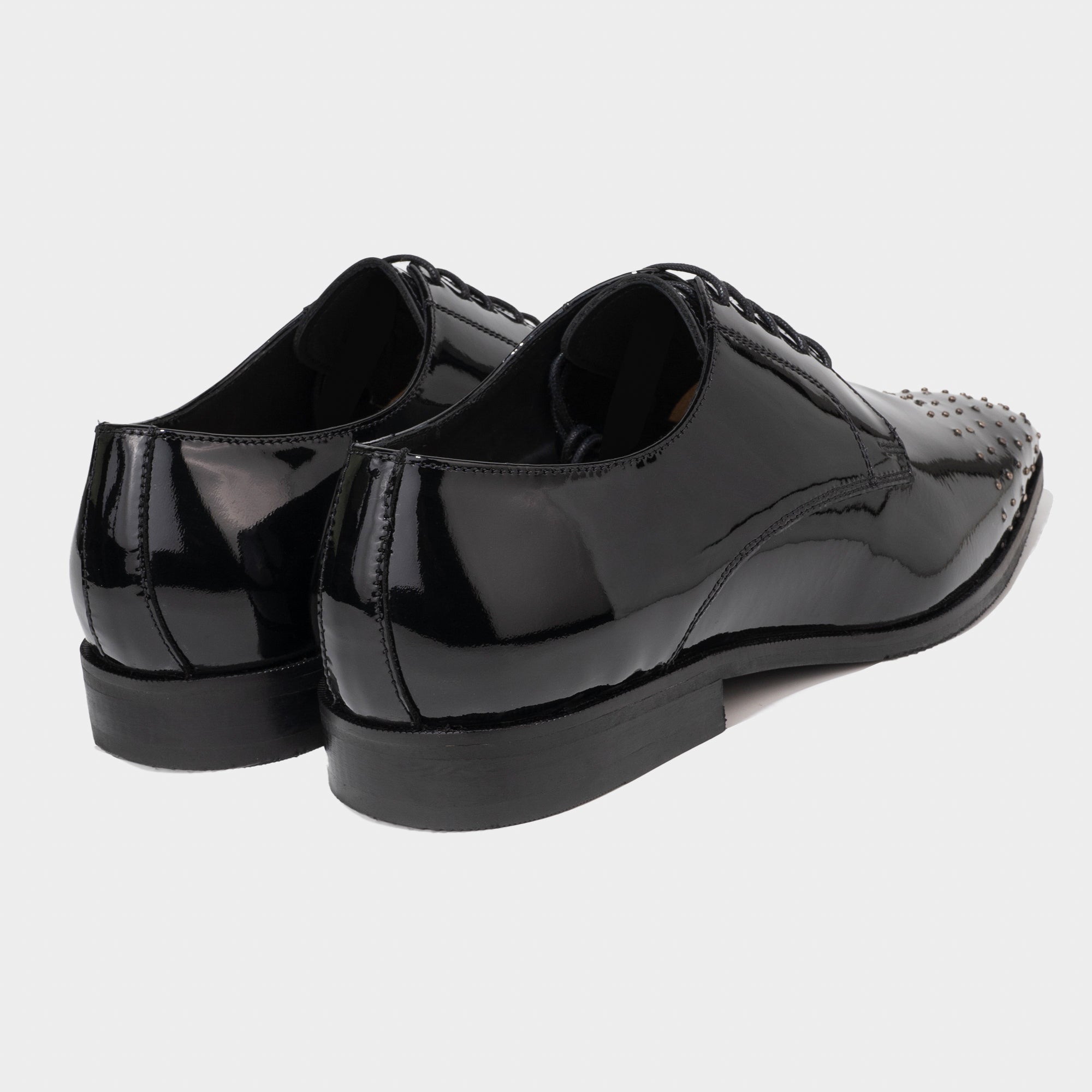 Black Patent Derby with Studs