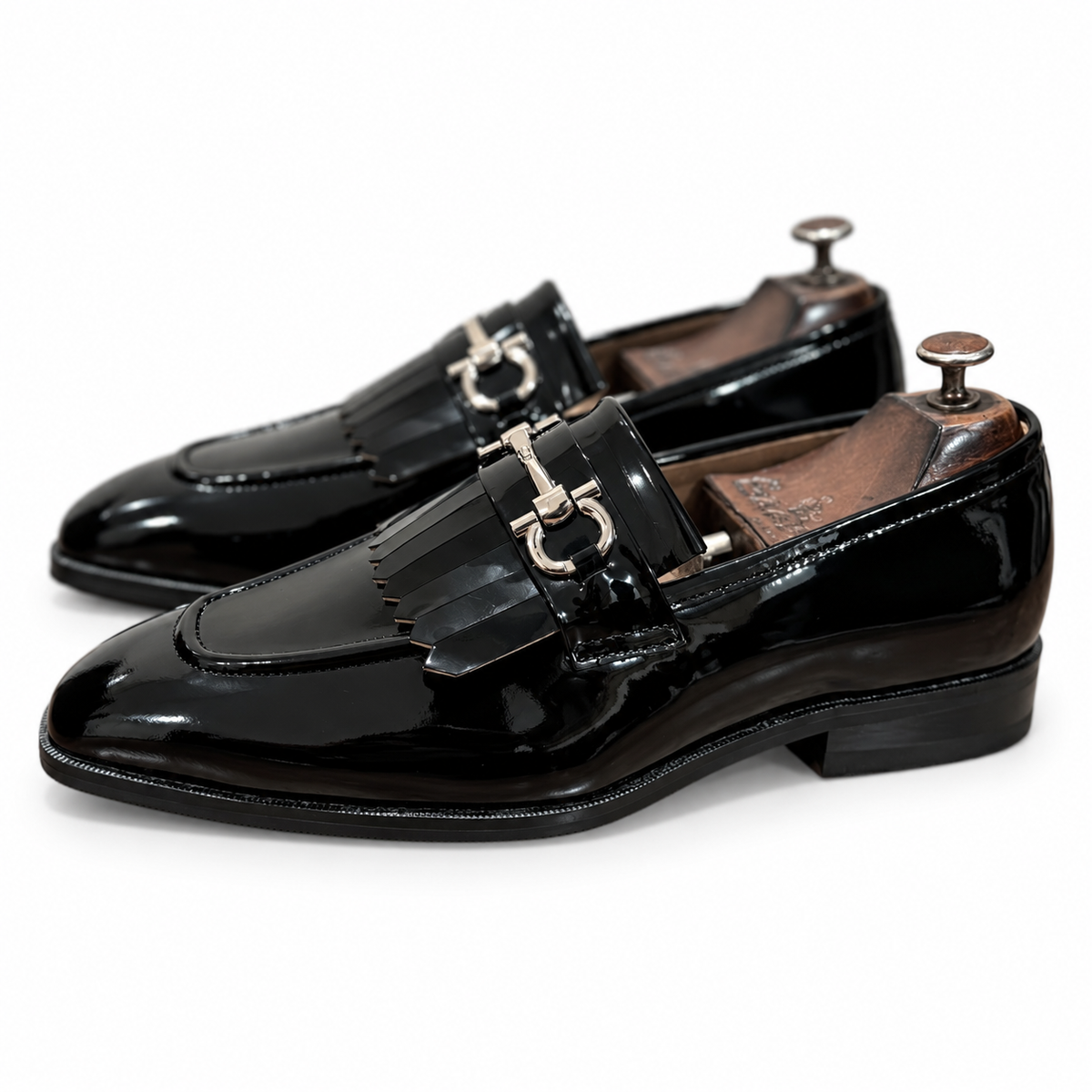 Noir Éclat Fringed Horsebit Loafers