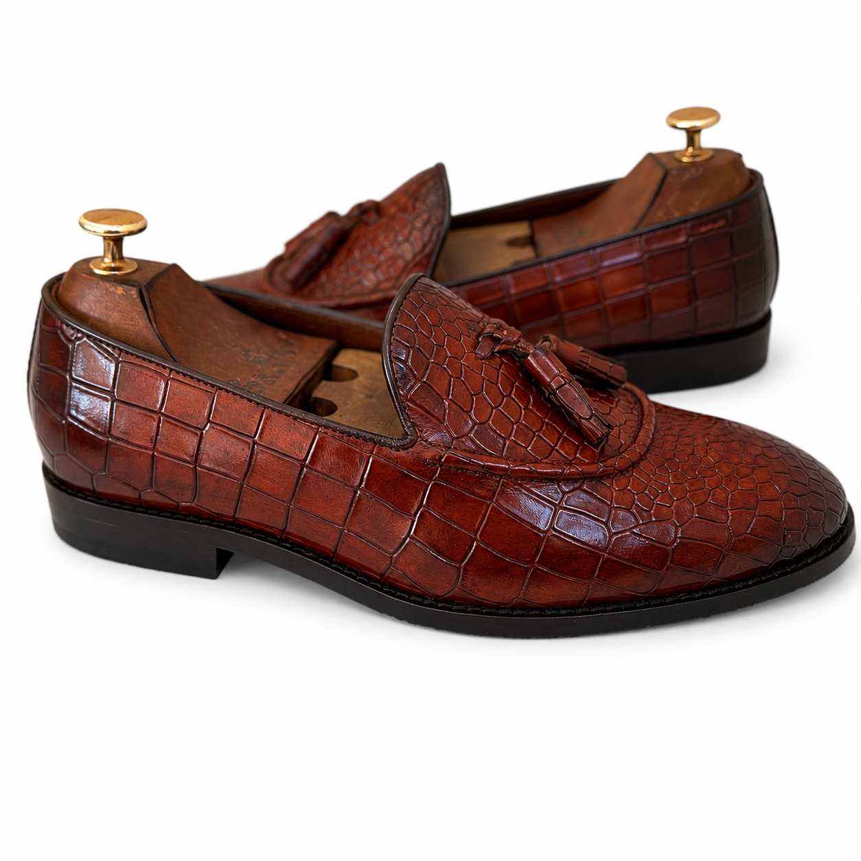 Crocodile Tassel Loafers - Brown