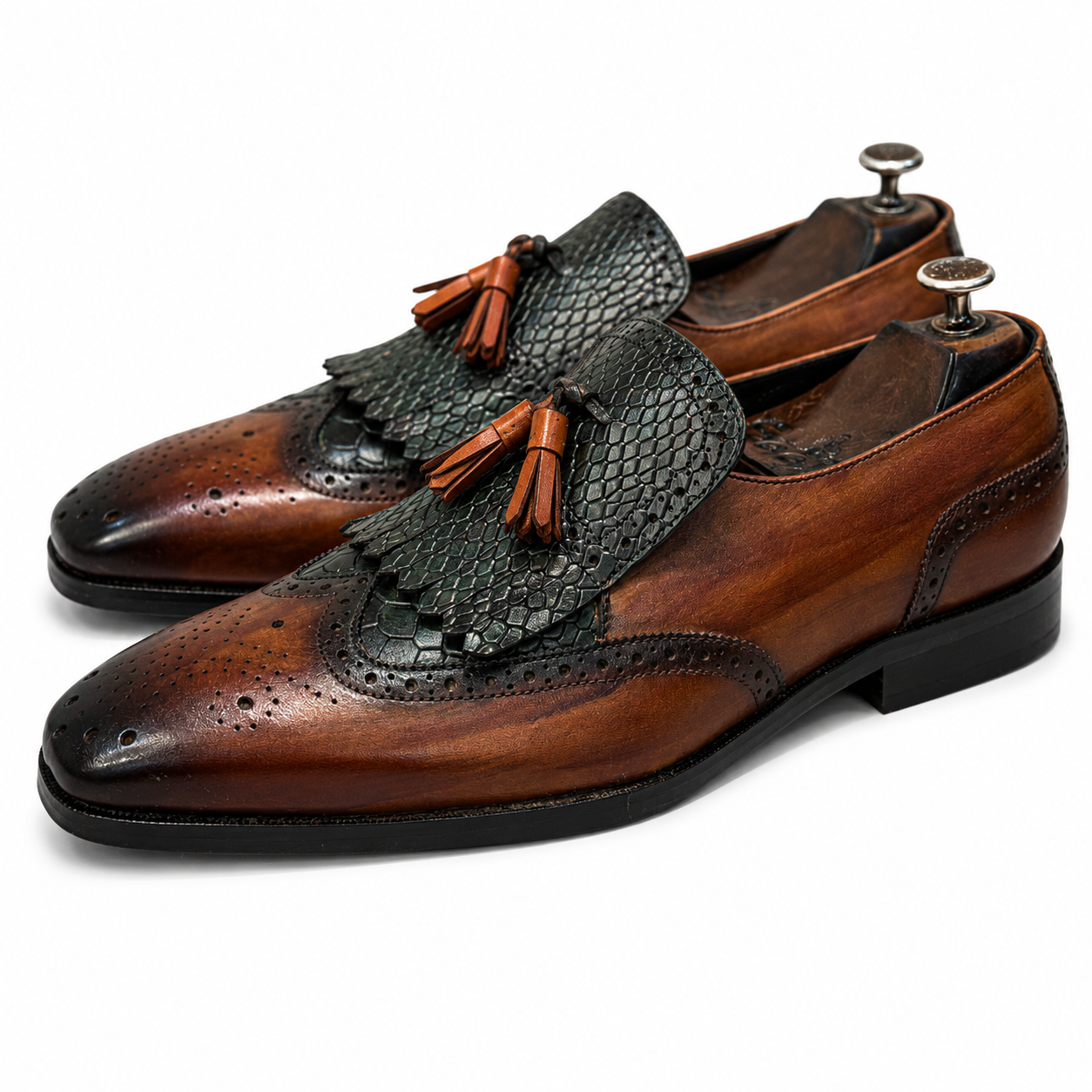 Regal Python Tassel Loafers Olive
