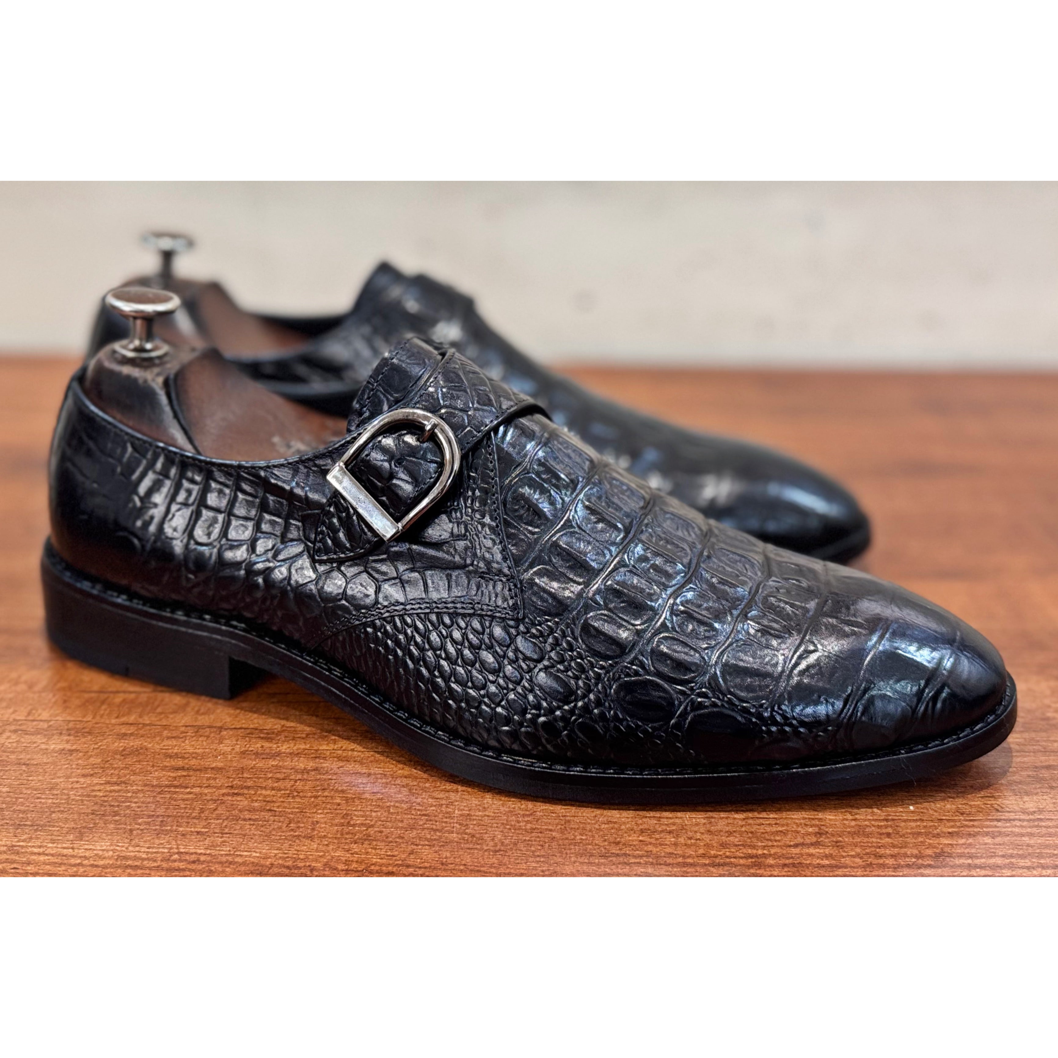 Single Monk Strap Black Croco