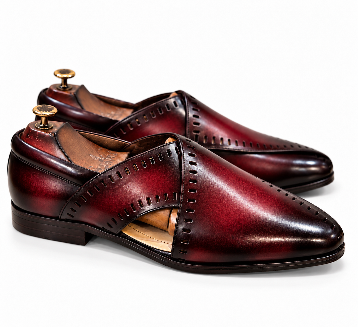 Crimson Nawab — Burgundy Hand-Patina Cut-Out Peshawari