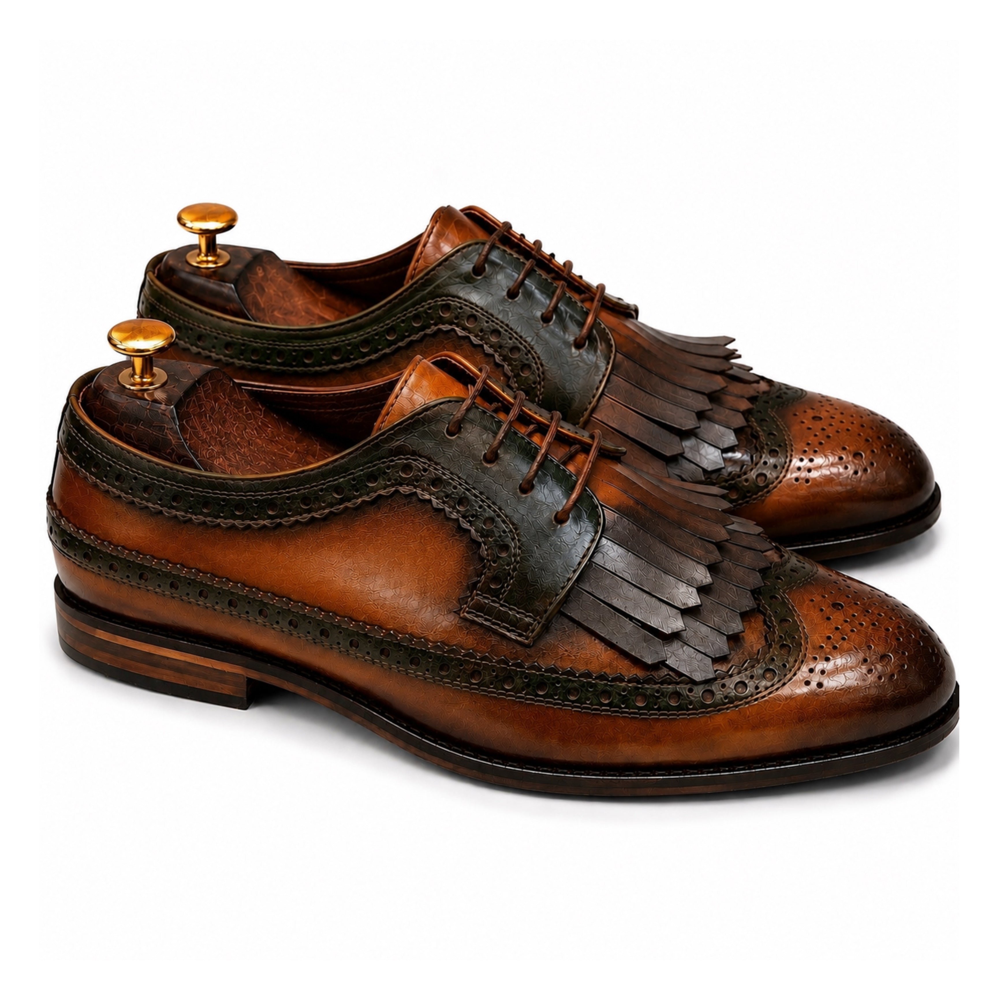 Highland Sovereign Kiltie Oxfords – Cognac & Forest Hand Patina