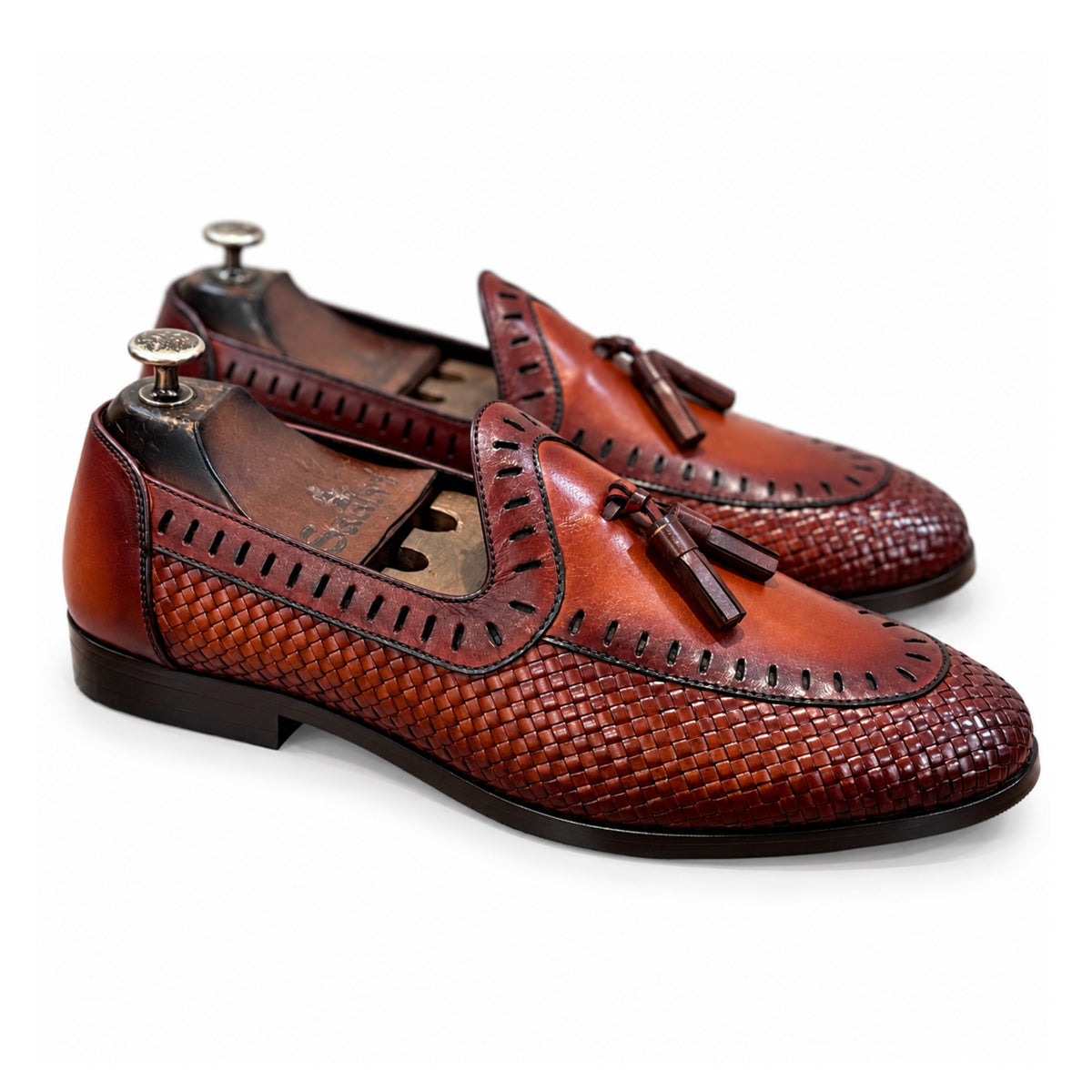 Cordova Hand-Patina Woven Tassel Loafers