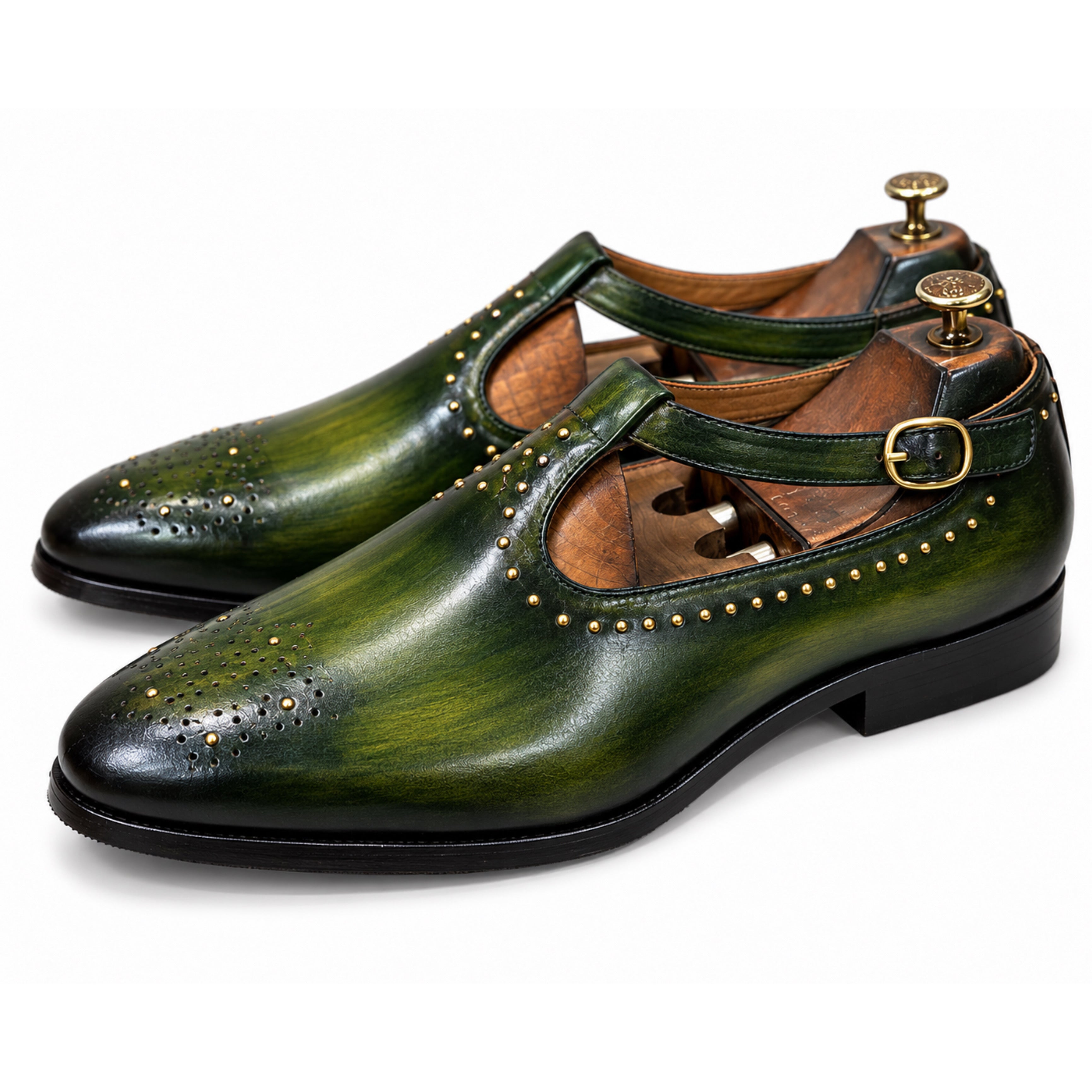 Emerald Green Studded Leather Sandals