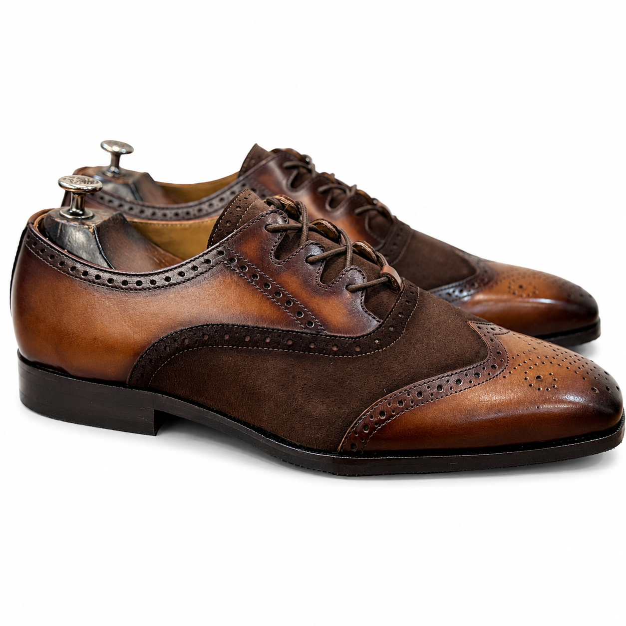 Criss Cross Hand Patina Oxford Brogues Tan Brown
